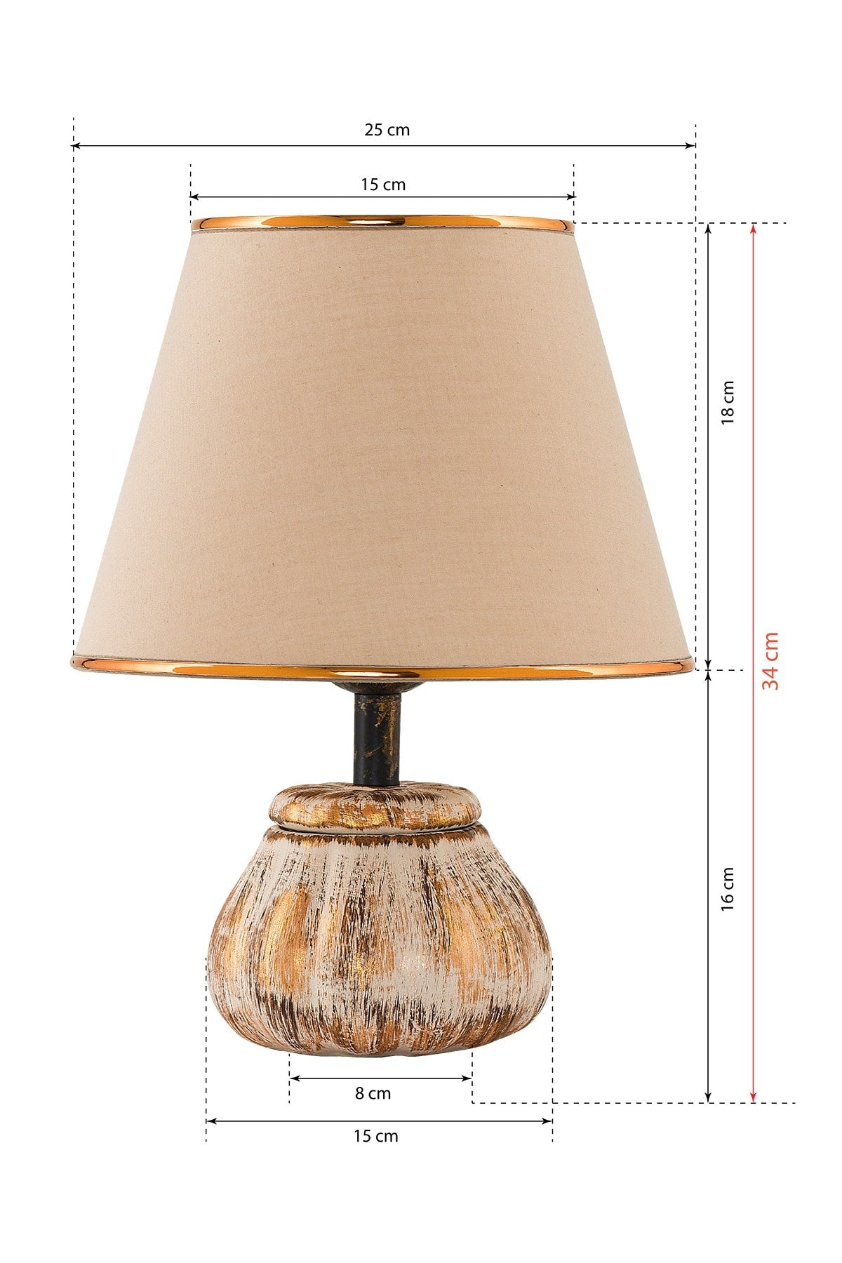 Candeeiro de Mesa – 34cm altura – Creme e Dourado – Corpo metálico