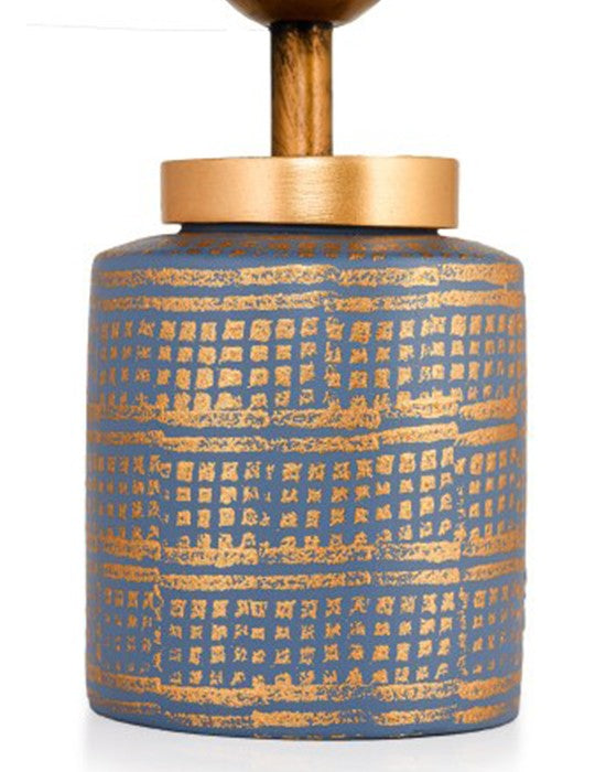Candeeiro de Mesa – 13 cm largura, 36 cm altura, 20 cm largura da cúpula – Azul e Dourado – Metal