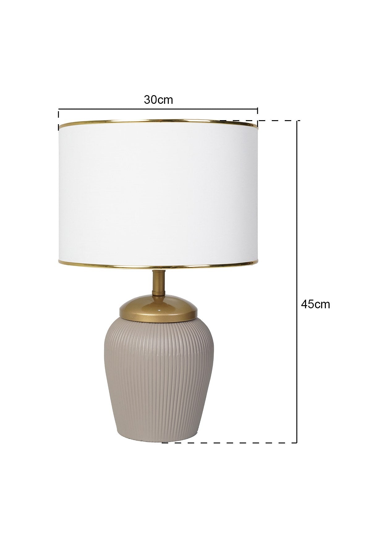 Candeeiro de Mesa – 45 cm altura, 30 cm largura – Branco e Bege – Metal