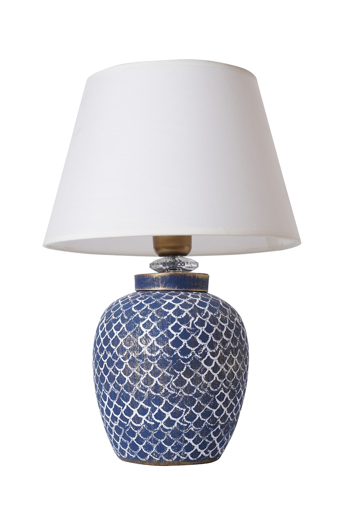 Candeeiro de Mesa de Cerâmica – 30 cm x 45 cm – Azul e Branco