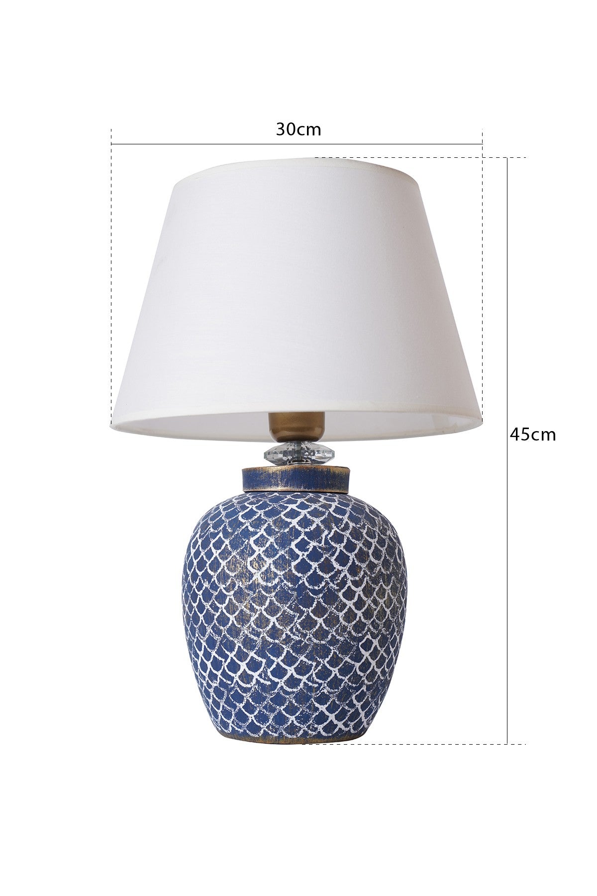 Candeeiro de Mesa de Cerâmica – 30 cm x 45 cm – Azul e Branco