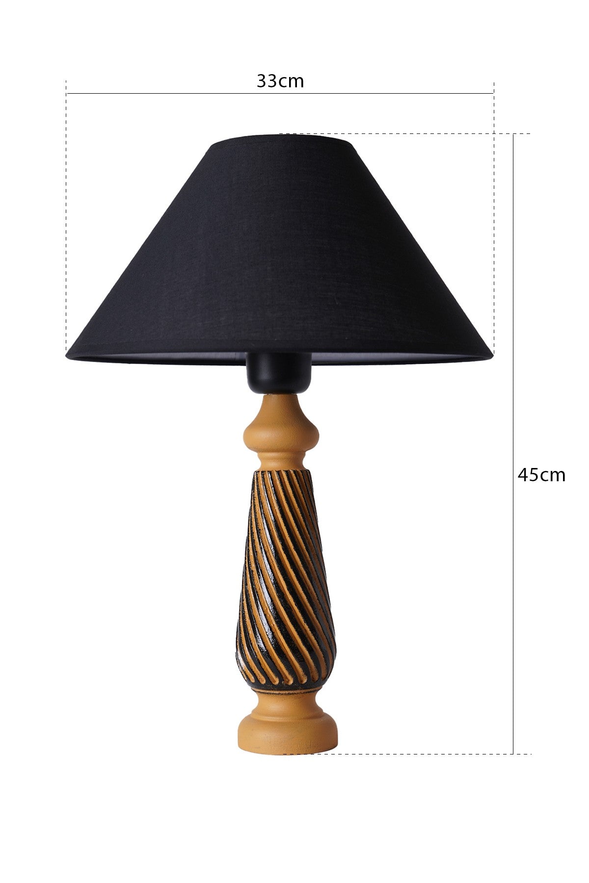 Candeeiro de Mesa – 33 cm x 45 cm – Laranja e Preto – Madeira e Tecido