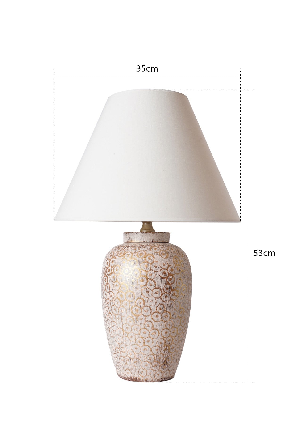 Candeeiro de Mesa – 35 cm x 53 cm – Branco e Dourado – Cerâmica