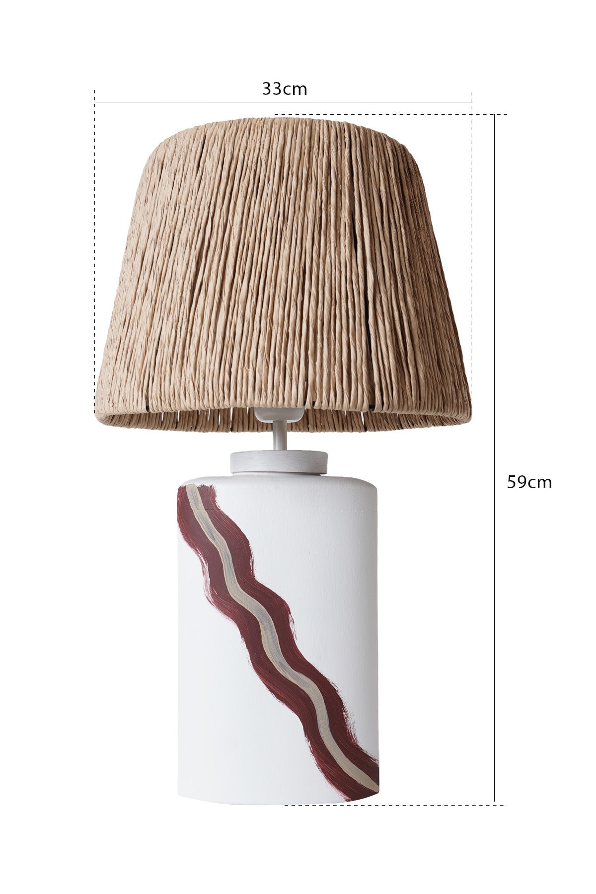 Candeeiro de Mesa – 59 cm – Branco e Carvalho – Cerâmica