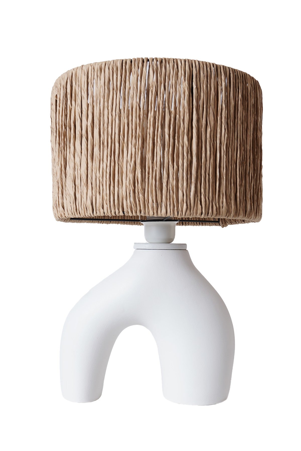 Candeeiro de Mesa – 47 cm – Branco e Carvalho – Cerâmica