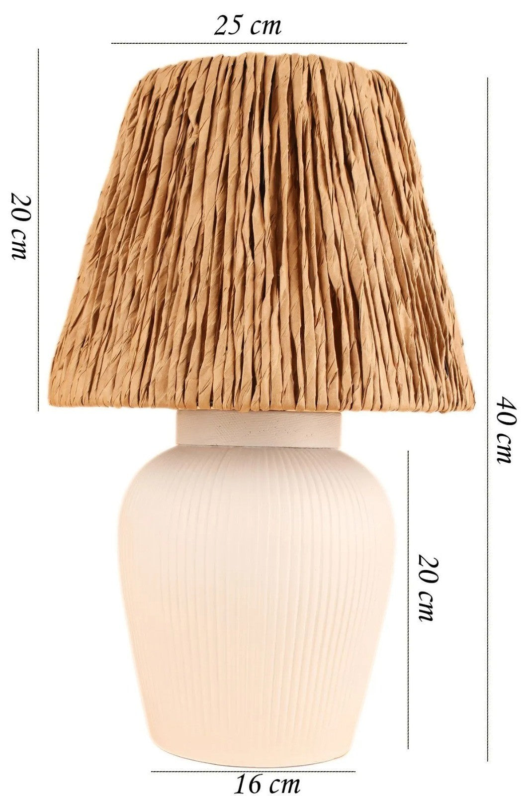Candeeiro de Mesa – 25 cm diâmetro – Branco e Carvalho – Cerâmica e Juta
