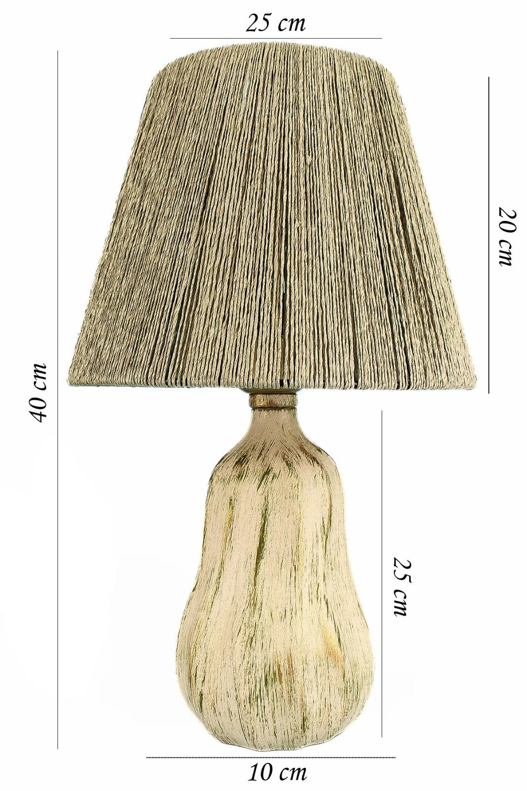 Candeeiro de Mesa – 40 cm – Verde – Cerâmica e Juta