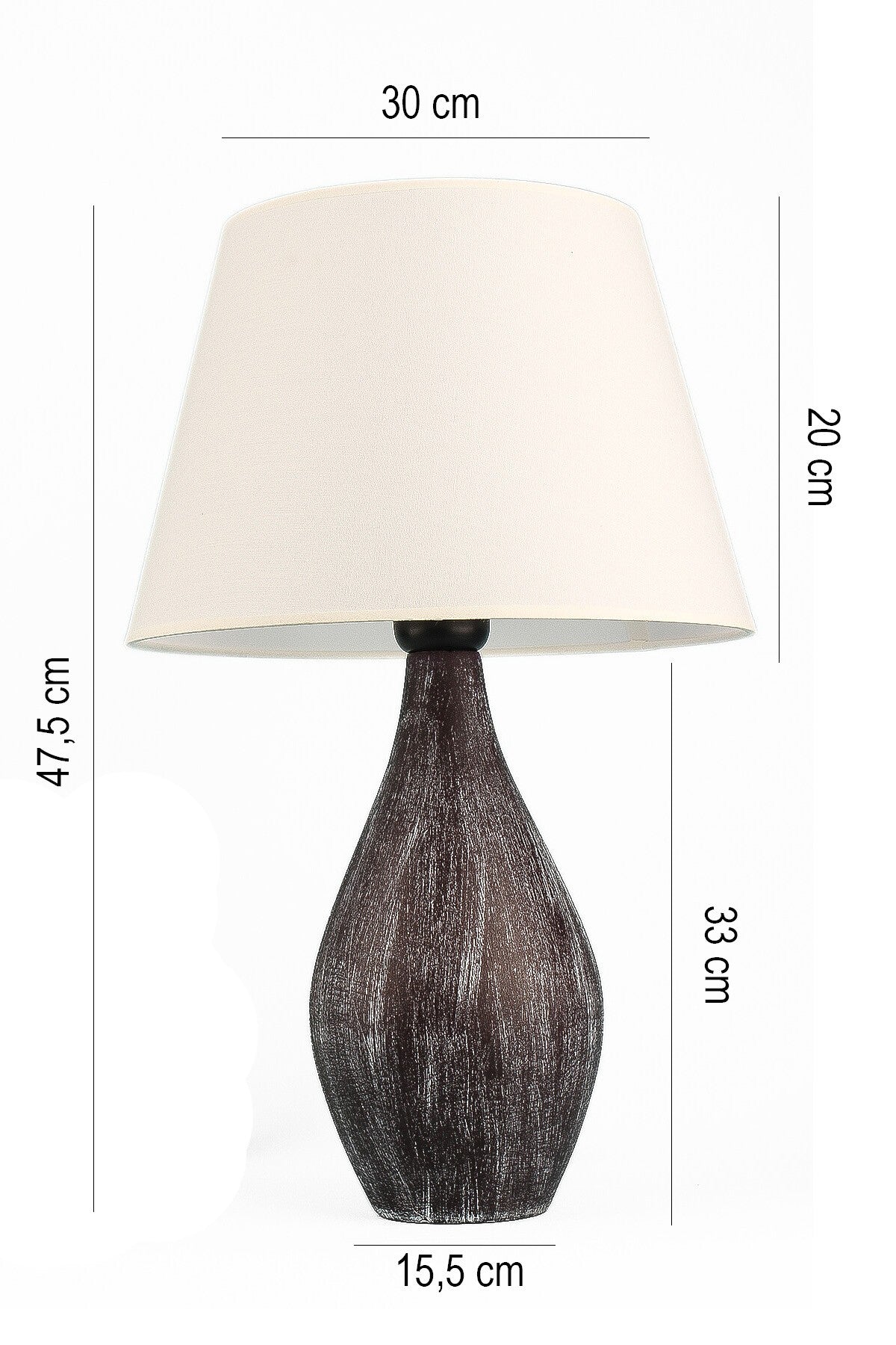 Candeeiro de Mesa em Cerâmica – 47,5 cm – Preto e Branco