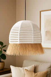 Candeeiro de Teto – 30-70 cm – Branco – Metal e ráfia