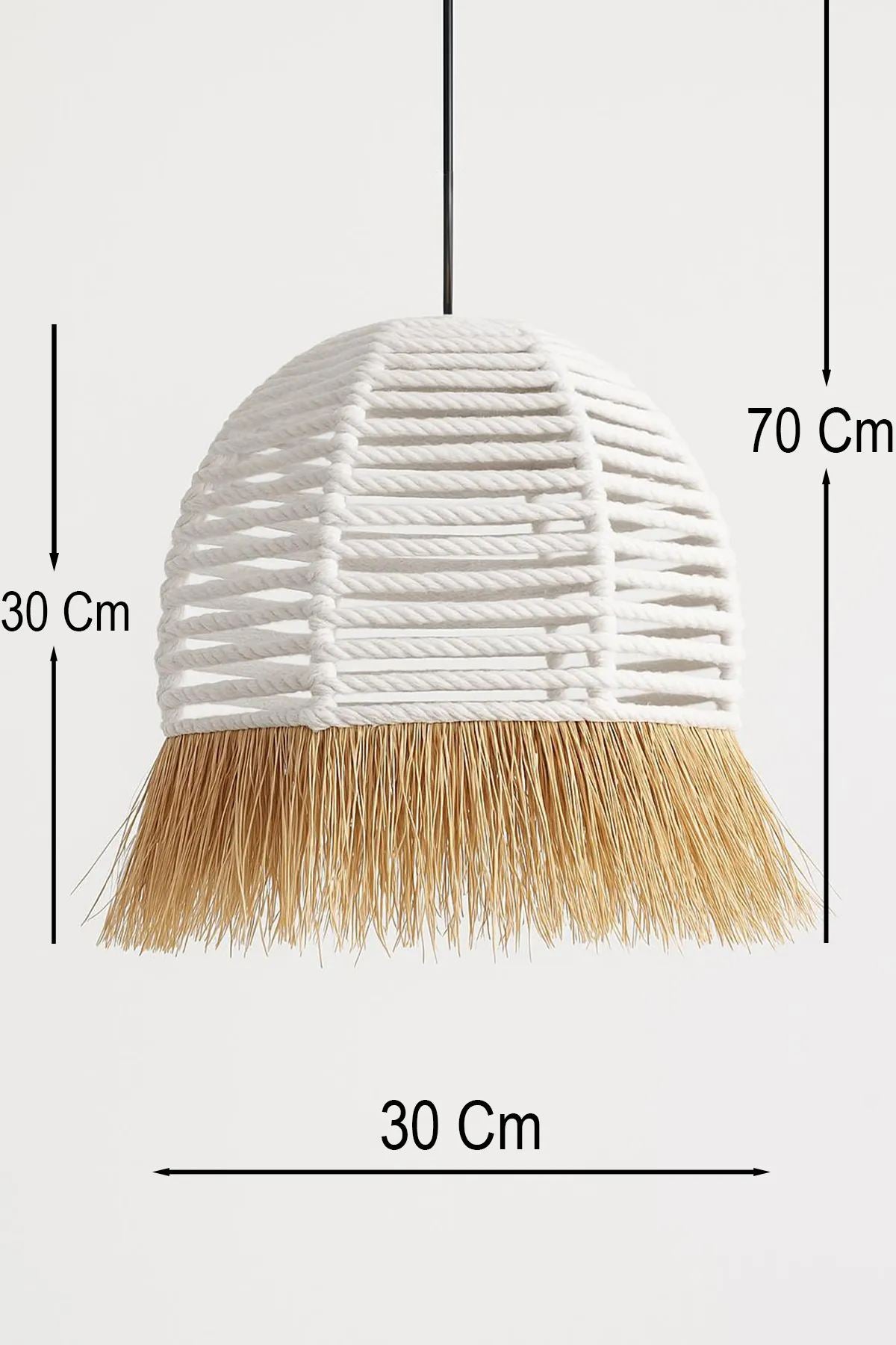 Candeeiro de Teto – 30-70 cm – Branco – Metal e ráfia