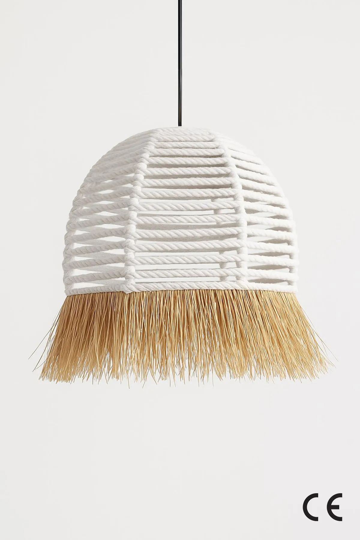 Candeeiro de Teto – 30-70 cm – Branco – Metal e ráfia