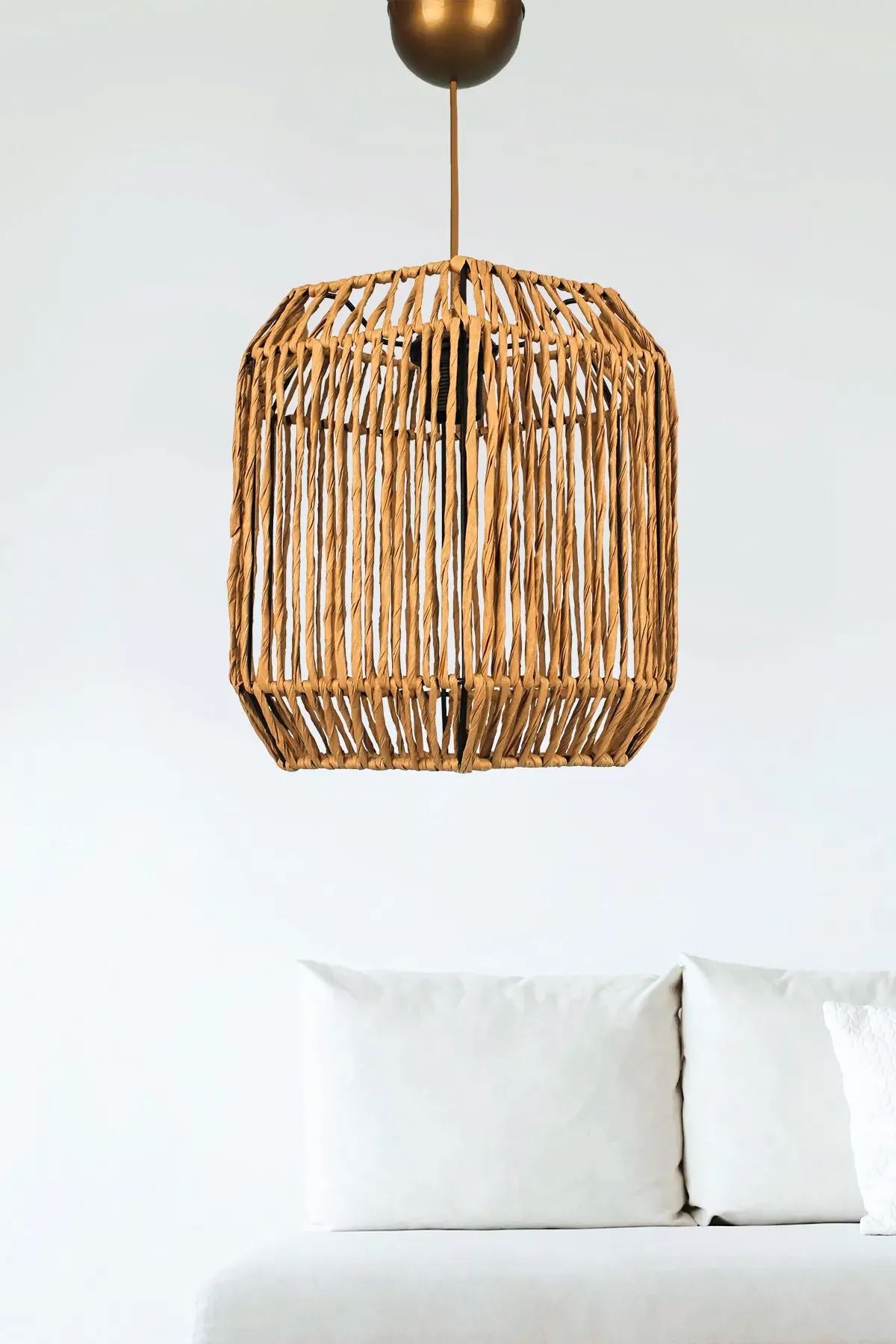 Candeeiro de Teto – 30 - 62 cm – Ecru – Plástico e Rafia