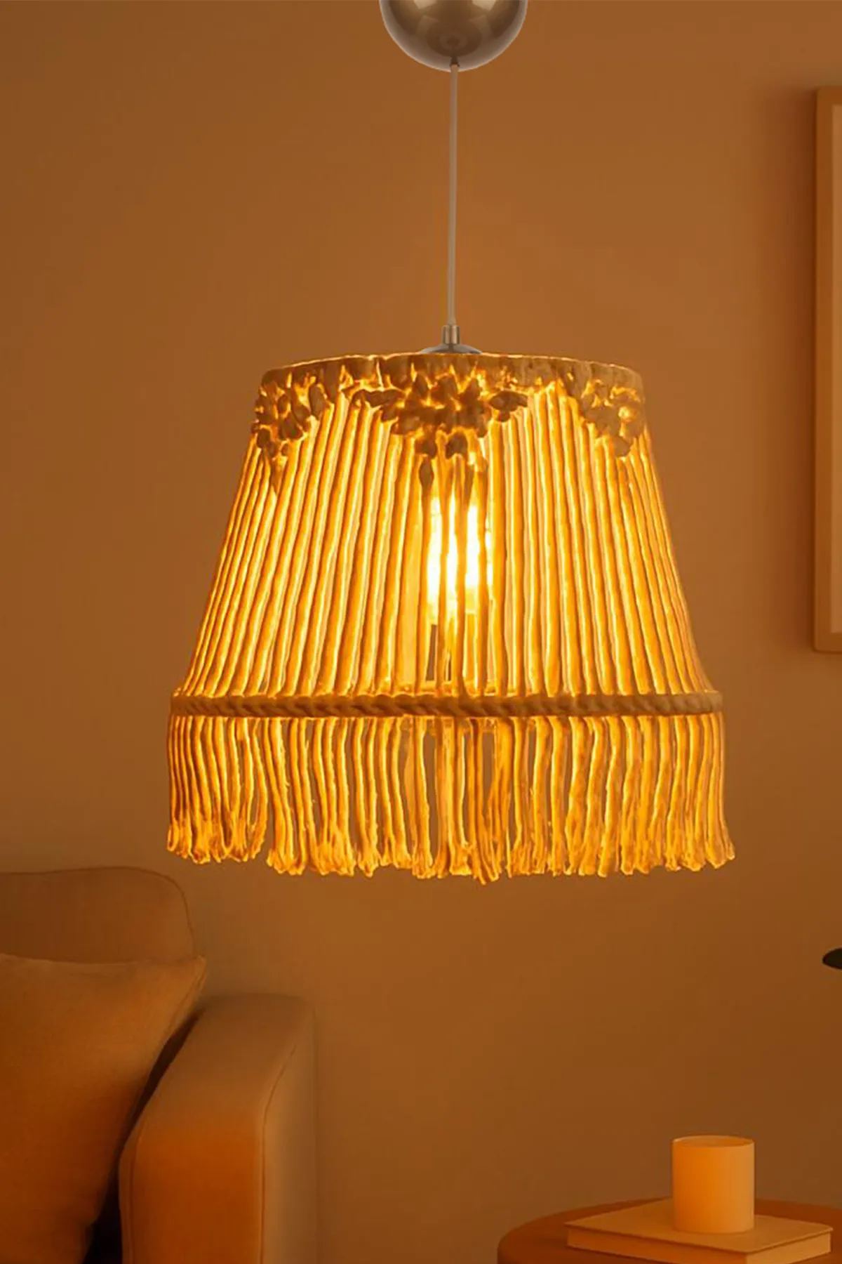 Candeeiro de Teto – 20-57 cm – Ecru – Plástico