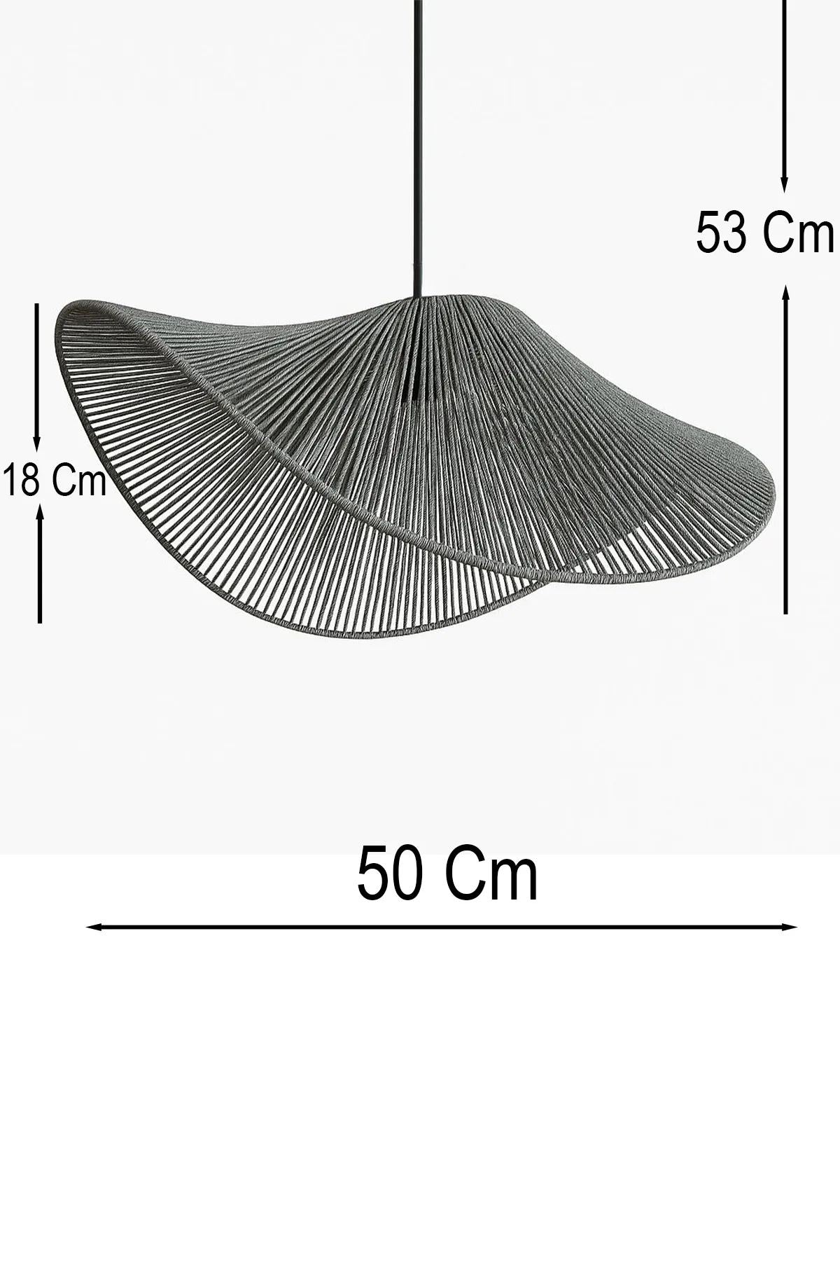 Candeeiro de Teto – 18-53 cm – Cinza – Plástico com Cúpula de Ráfia