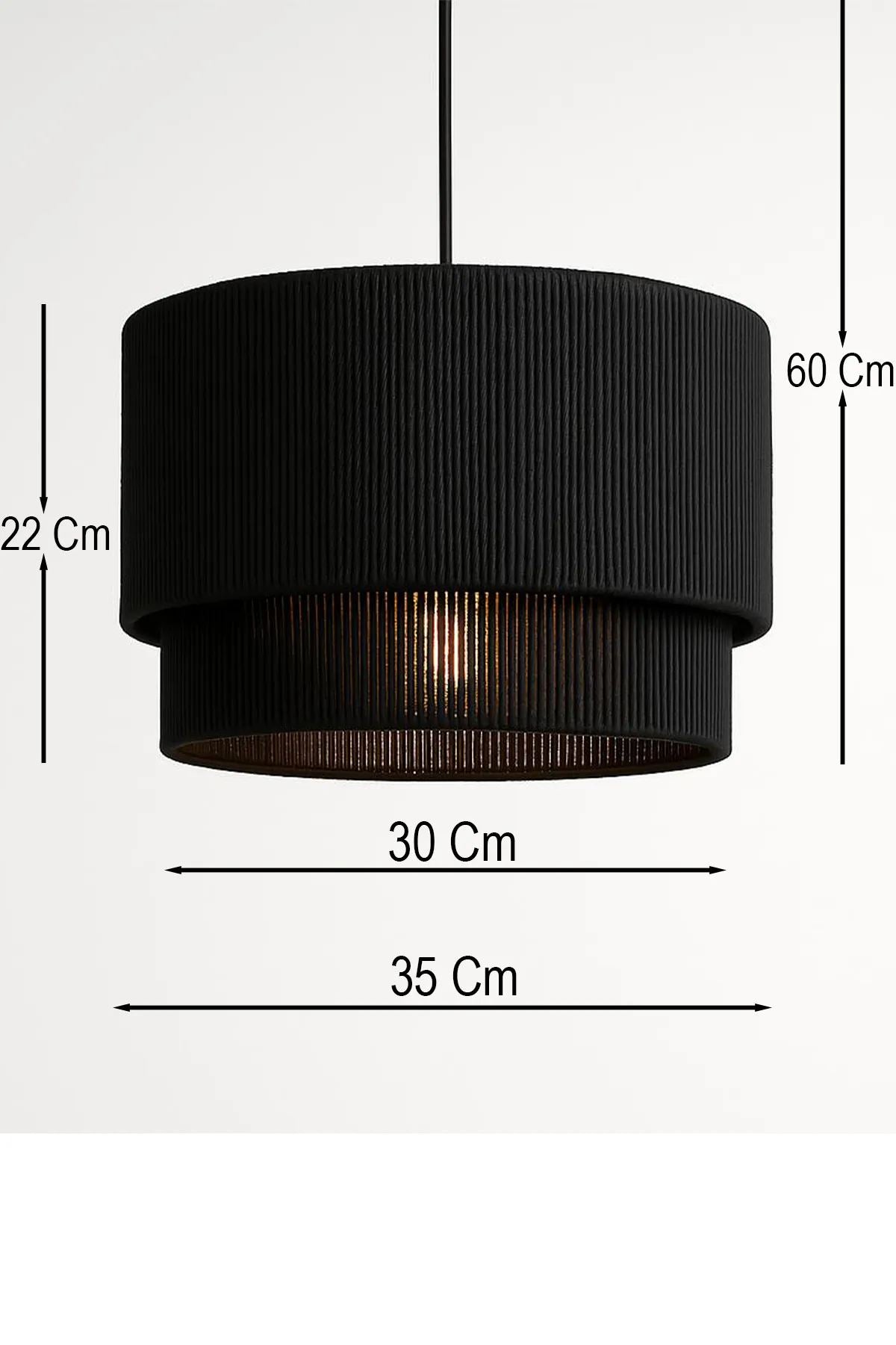 Candeeiro de Teto – Ø35 h:22 cm – Preto – Plástico com cúpula de ráfia