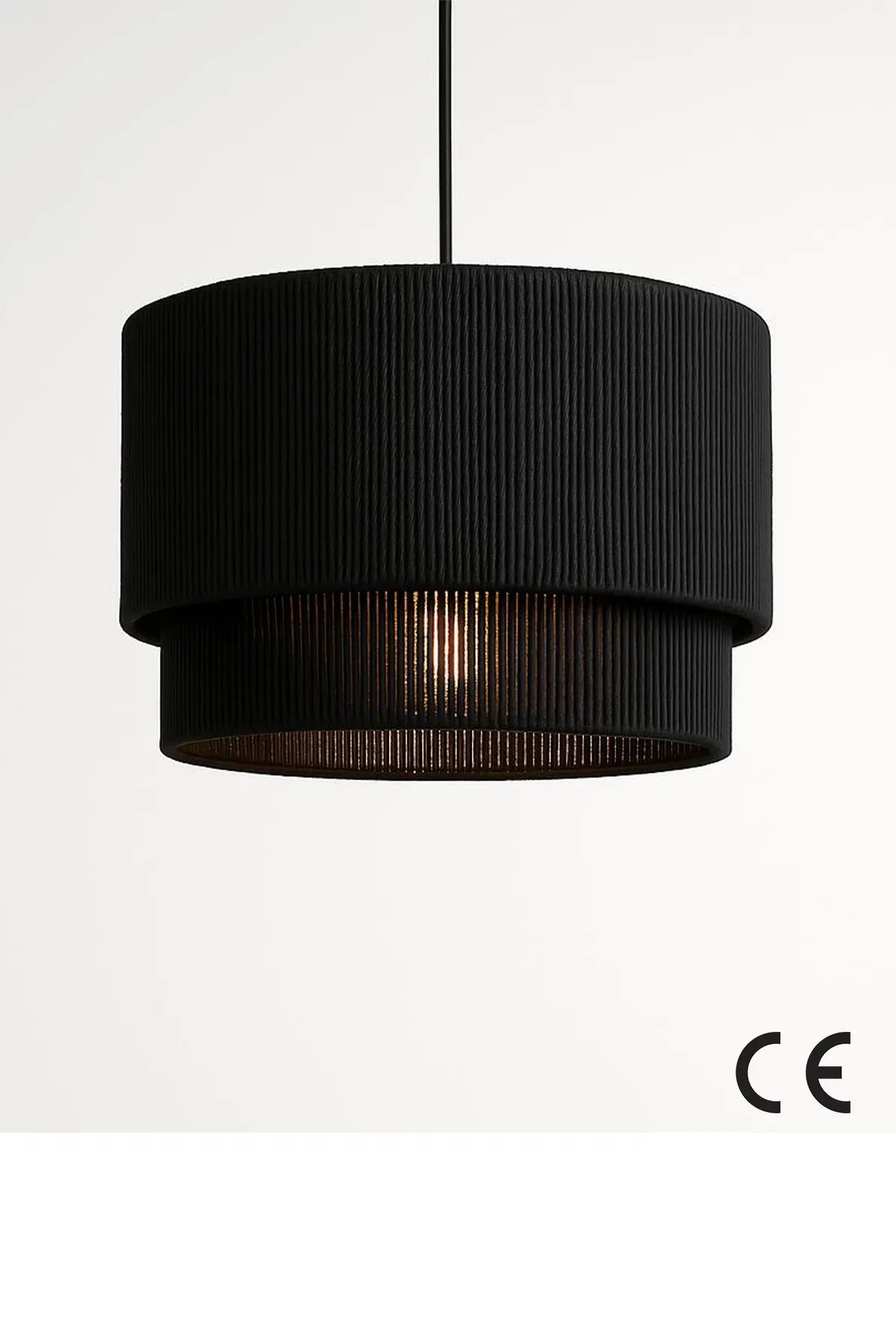 Candeeiro de Teto – Ø35 h:22 cm – Preto – Plástico com cúpula de ráfia