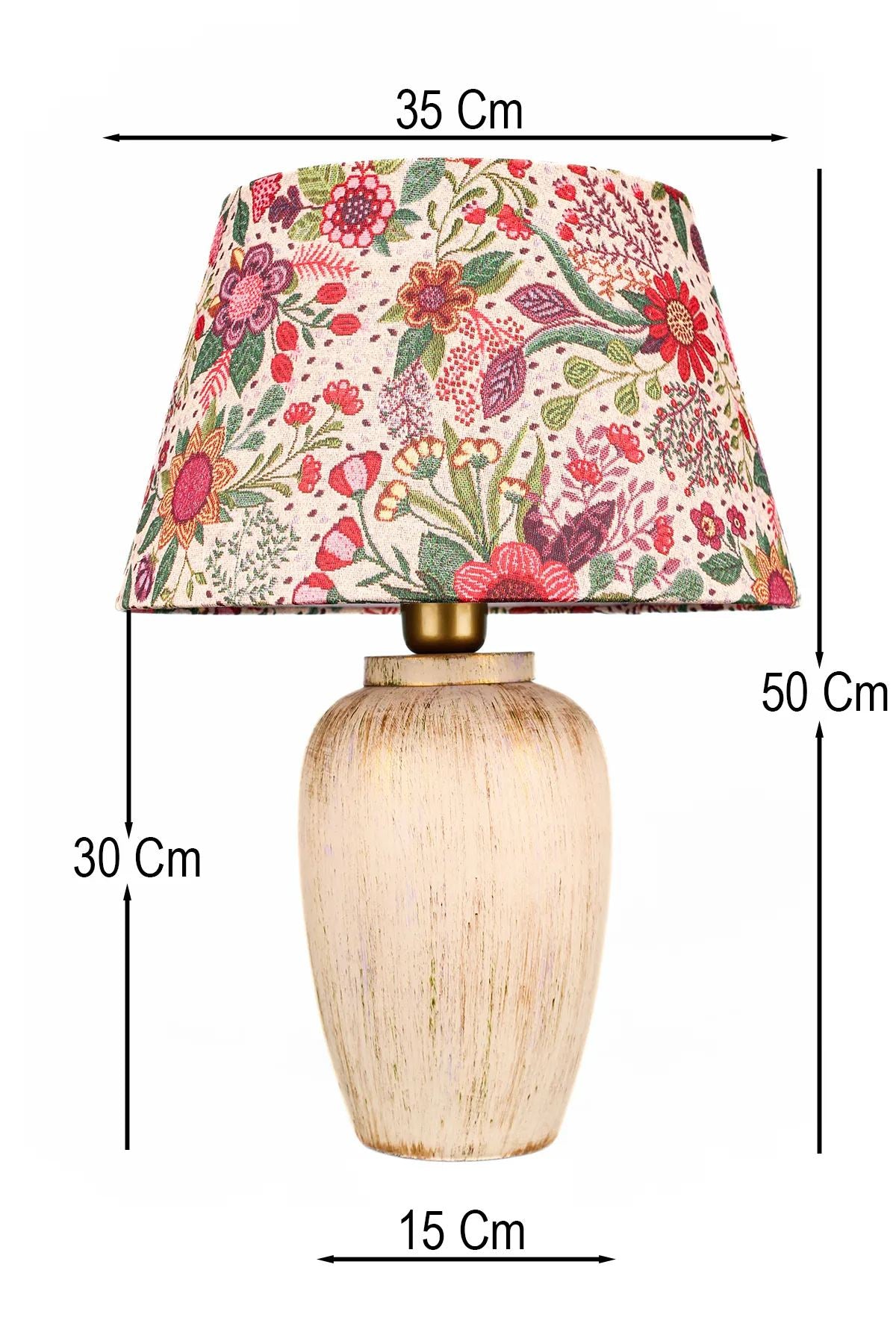 Candeeiro de Mesa – Ø35 h:20 cm – Ecru – Cerâmica e Veludo