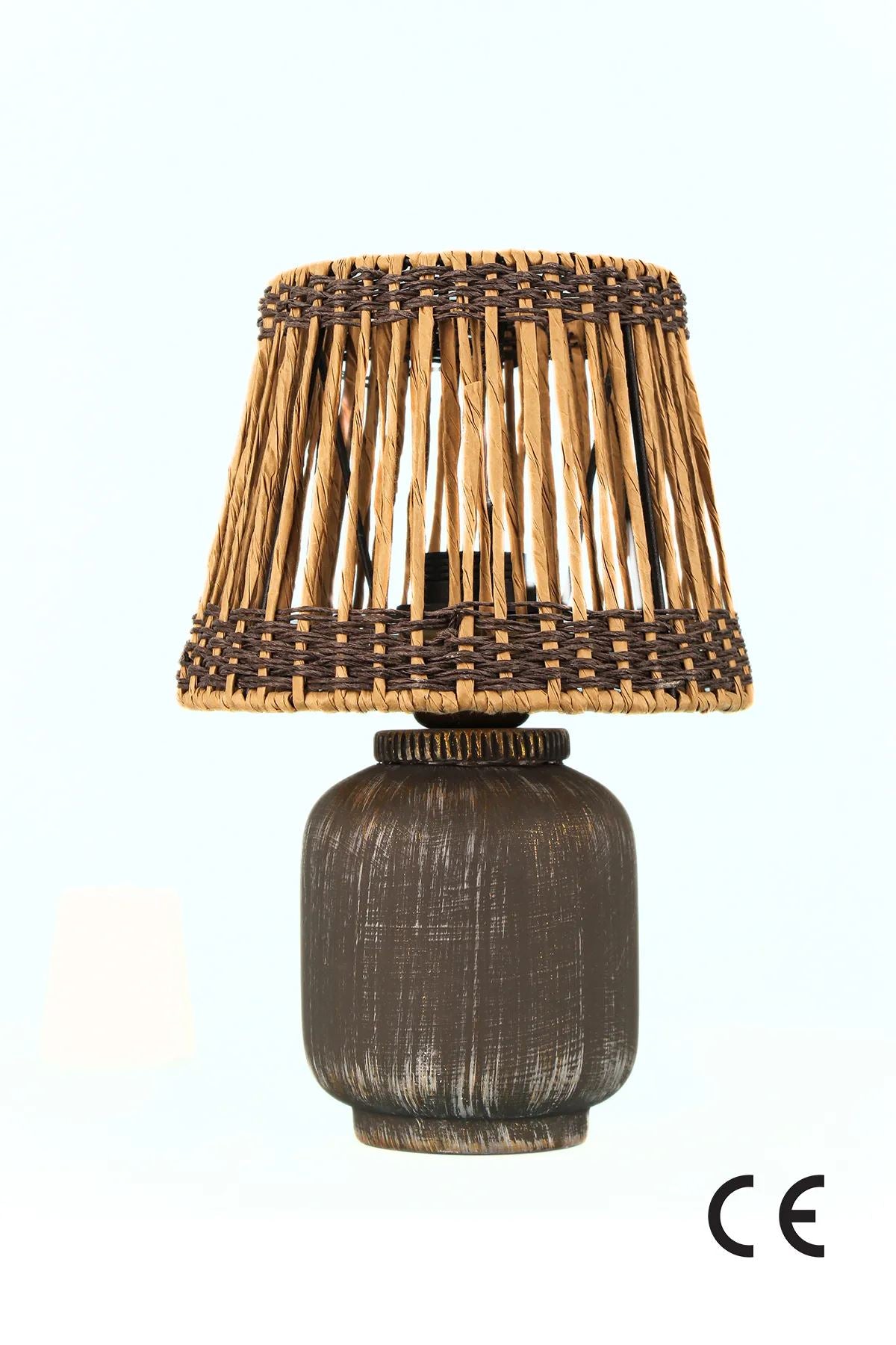 Candeeiro de Mesa de Cerâmica – 30 cm – Cinza – Cerâmica e Ráfia