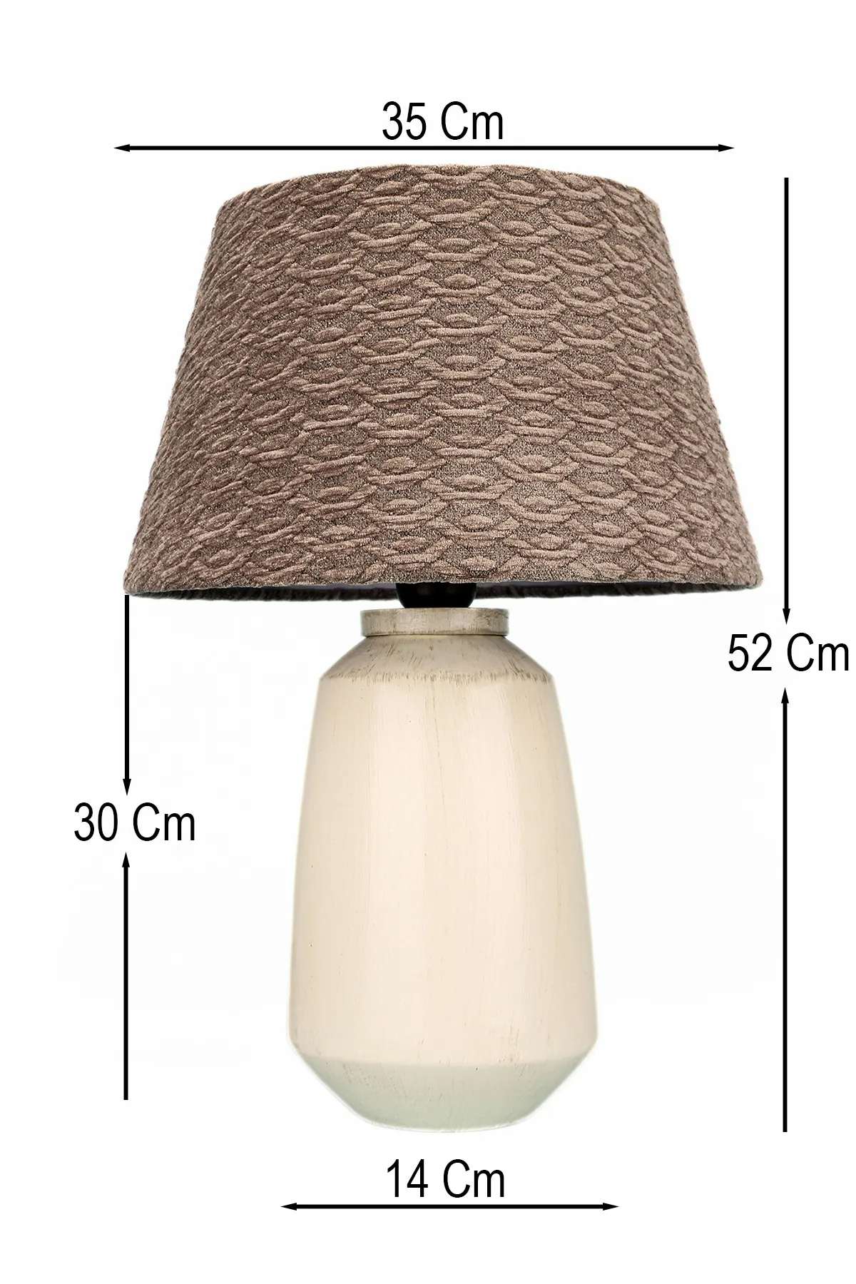 Candeeiro de Mesa de Cerâmica – Ø35 h:22 cm – Marrom e Creme