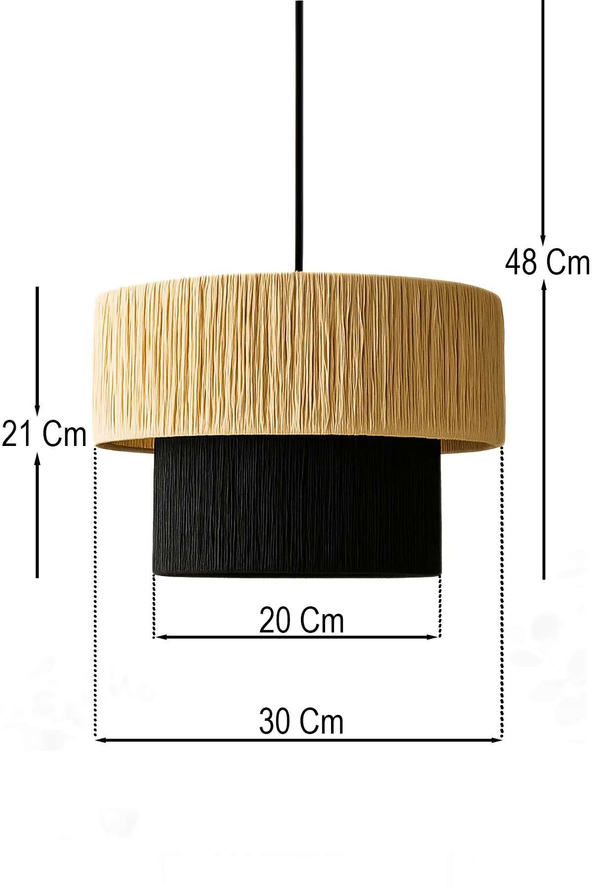 Candeeiro de Teto – 22-48 cm – Creme e preto – Plástico