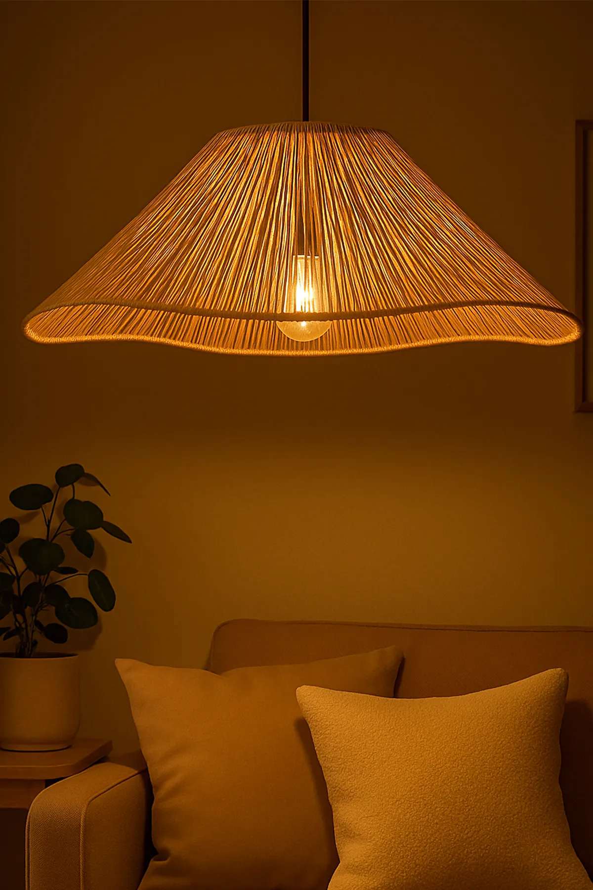 Candeeiro de Teto – Ø40 h:15 cm – Bege – Plástico