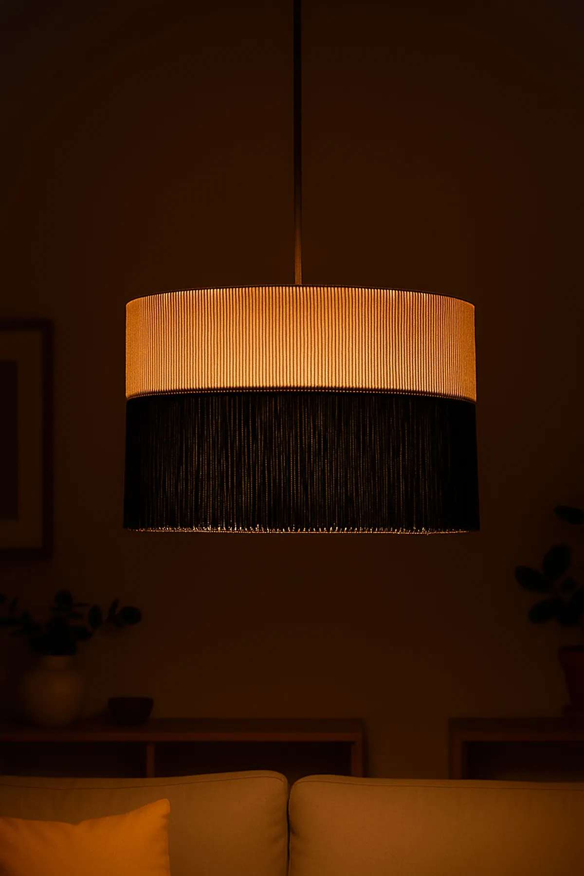 Candeeiro de Teto – 26-50 cm – Bege e Preto – Plástico