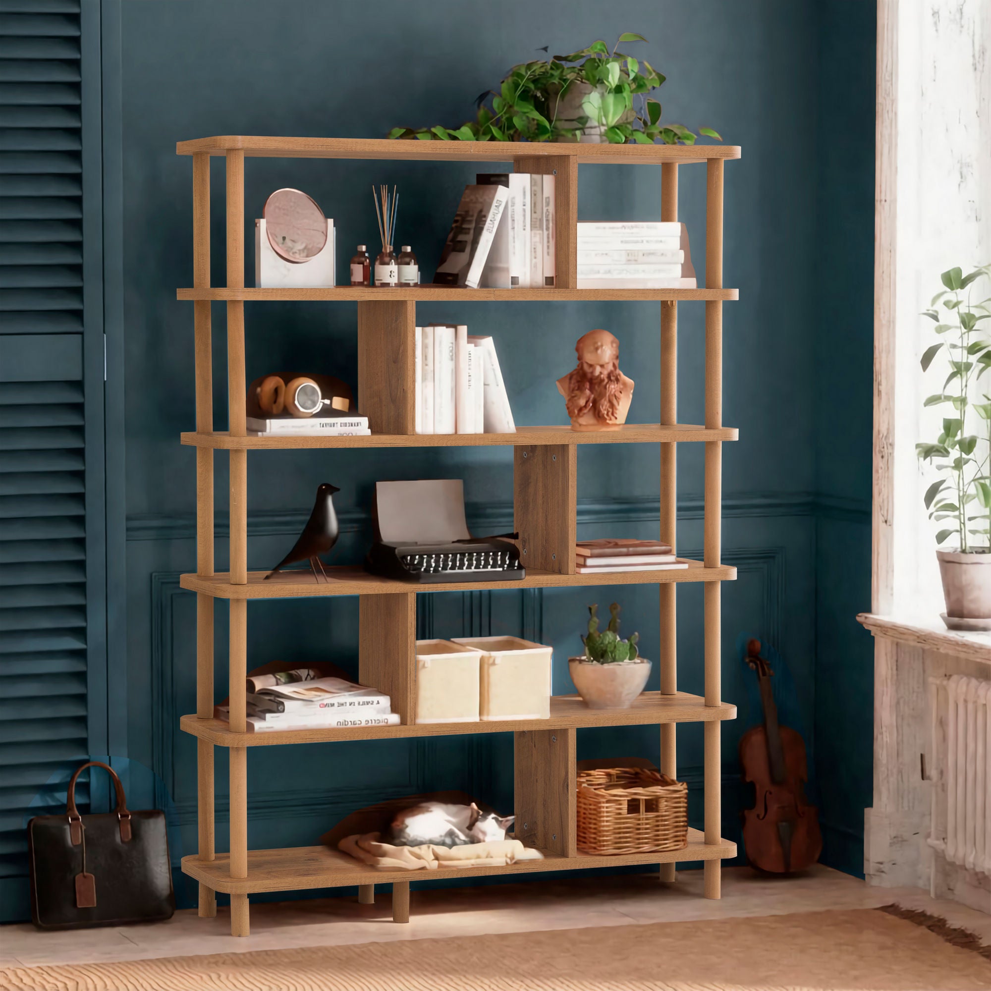 Estante rústica em MDF revestido de melamina – 120 x 168,5 x 28 cm – Pinheiro Atlântico