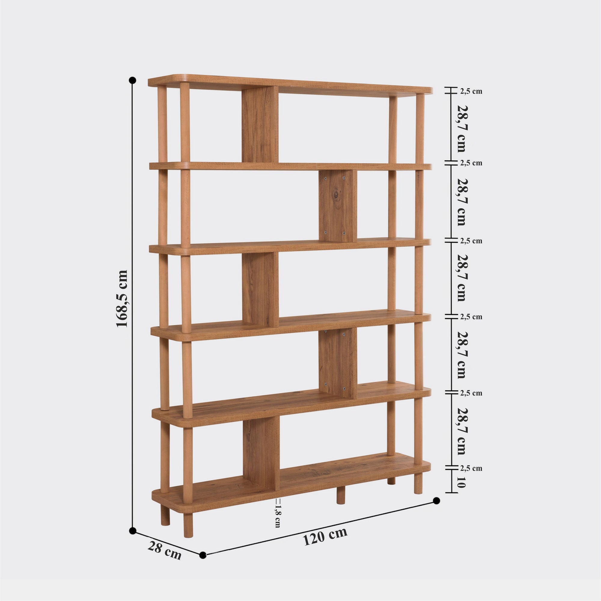 Estante rústica em MDF revestido de melamina – 120 x 168,5 x 28 cm – Pinheiro Atlântico