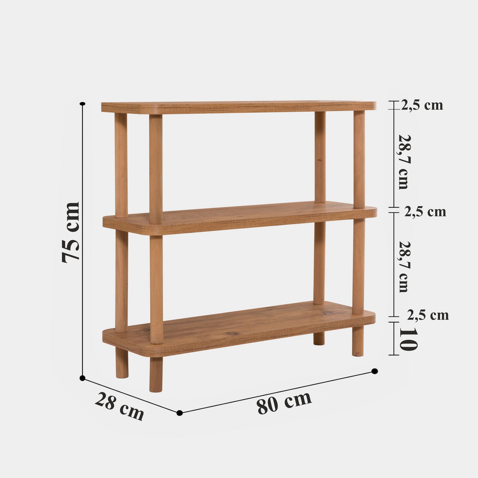 Estante rústica em aglomerado revestido de melamina – 80 cm x 75 cm x 28 cm – Pinheiro Atlântico