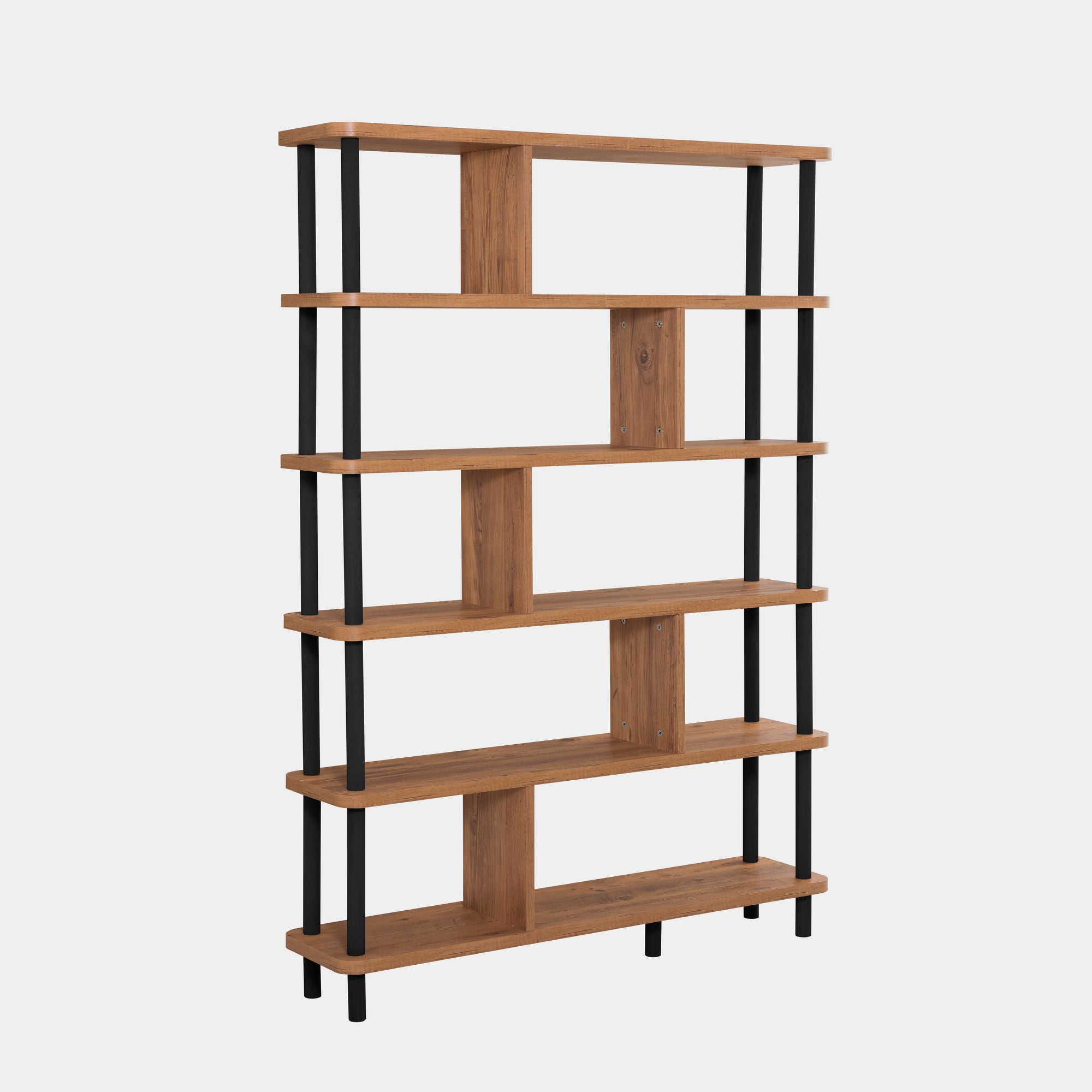 Estante de livros – 120 cm x 168,5 cm x 28 cm – Preto e Pinho Atlântico – Painéis de partículas revestidos de melamina