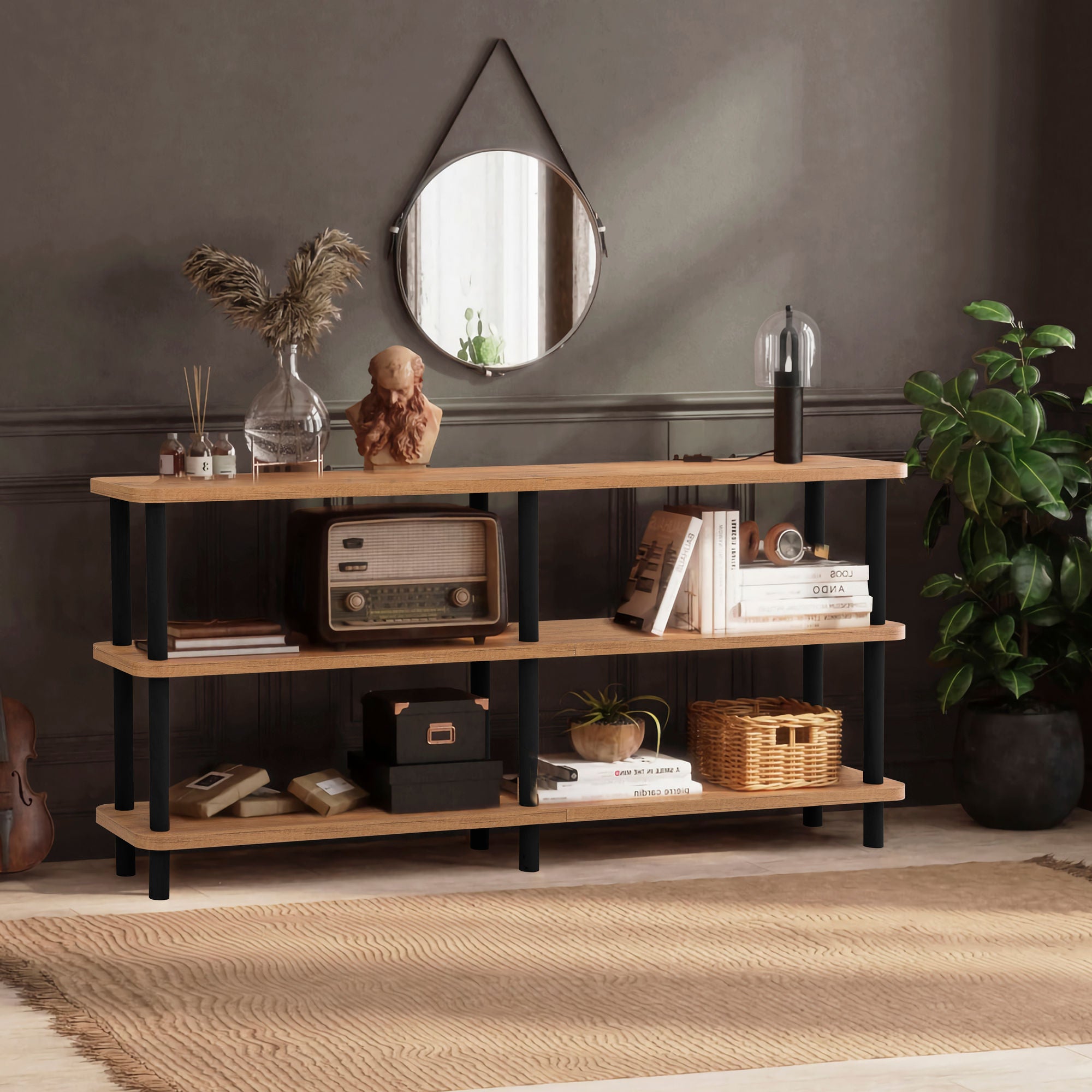 Estante de Livros – 150 cm – Preto e Pinho Atlântico – Painéis de Partículas revestidos a Melamina