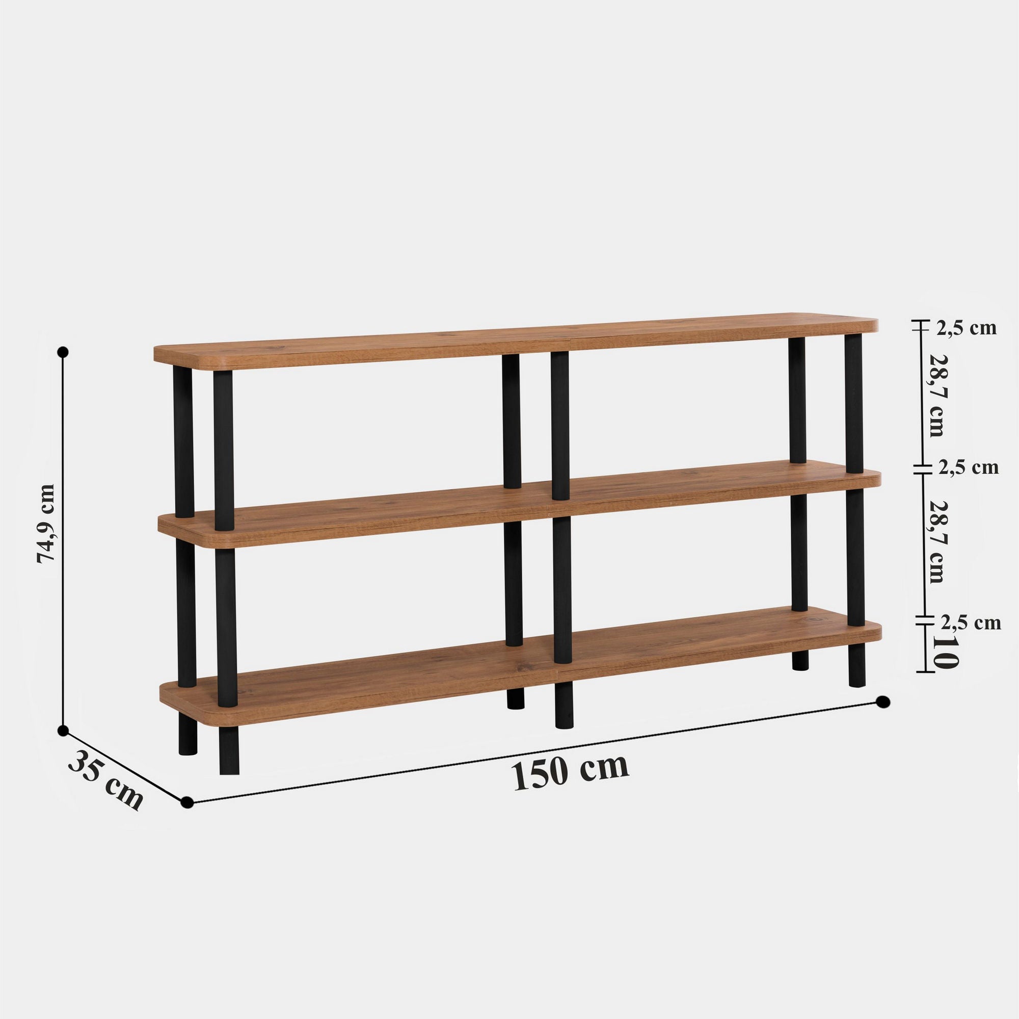 Estante de Livros – 150 cm – Preto e Pinho Atlântico – Painéis de Partículas revestidos a Melamina