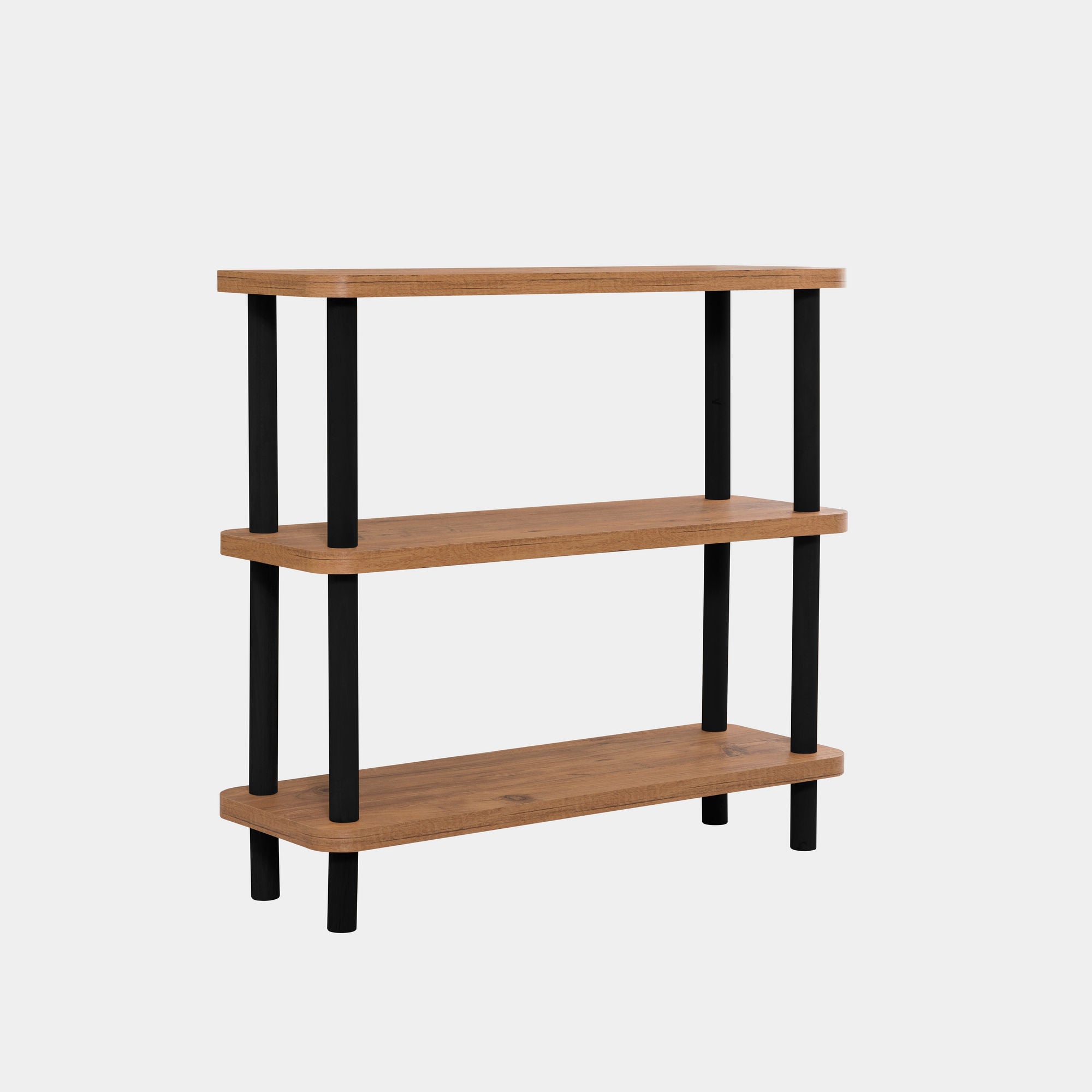 Estante – 80 cm x 75 cm x 28 cm – Preto e Pinho Atlântico – Painel de partículas revestido a melamina