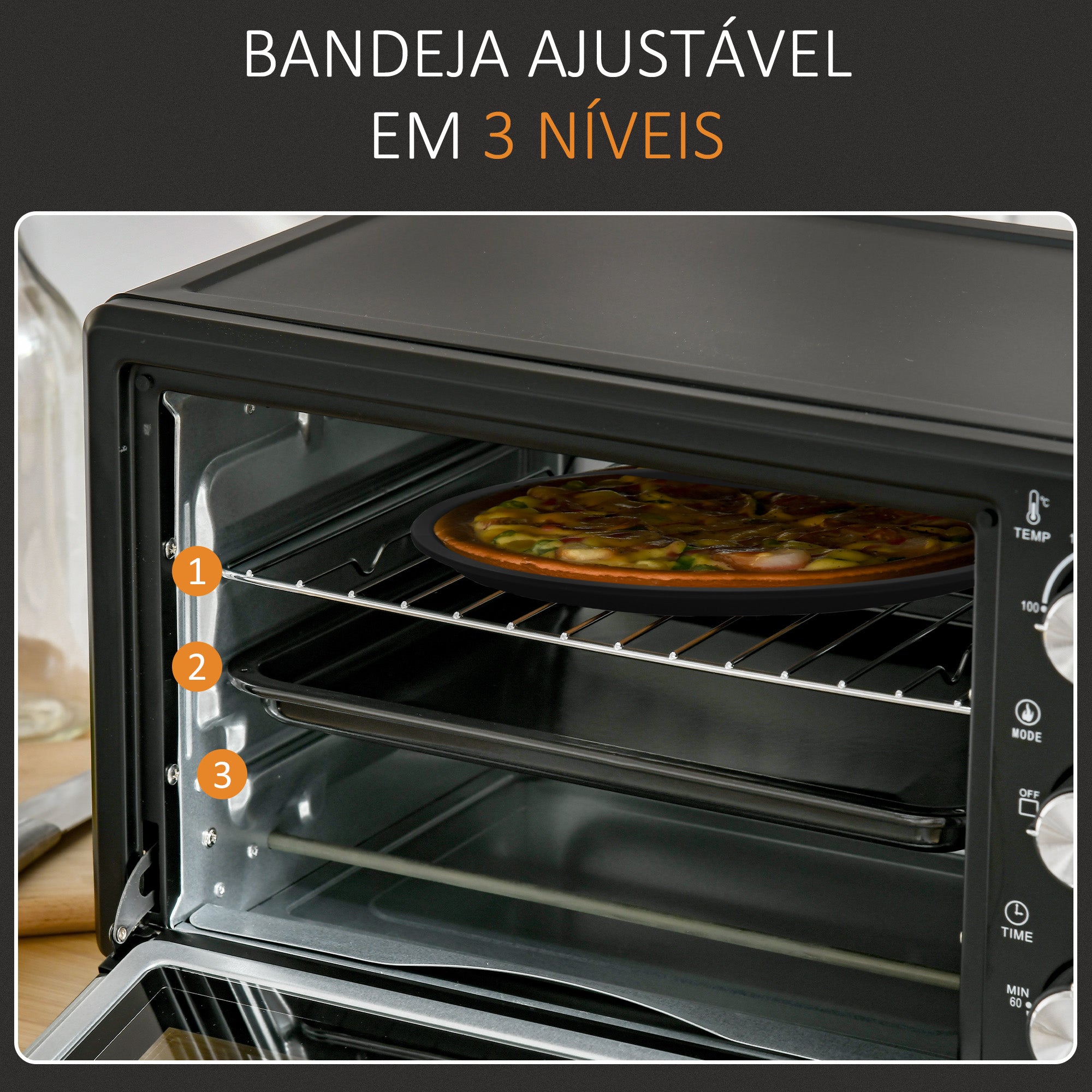 Mini Forno Elétrico – 21L – Preto – Metal e Vidro Temperado