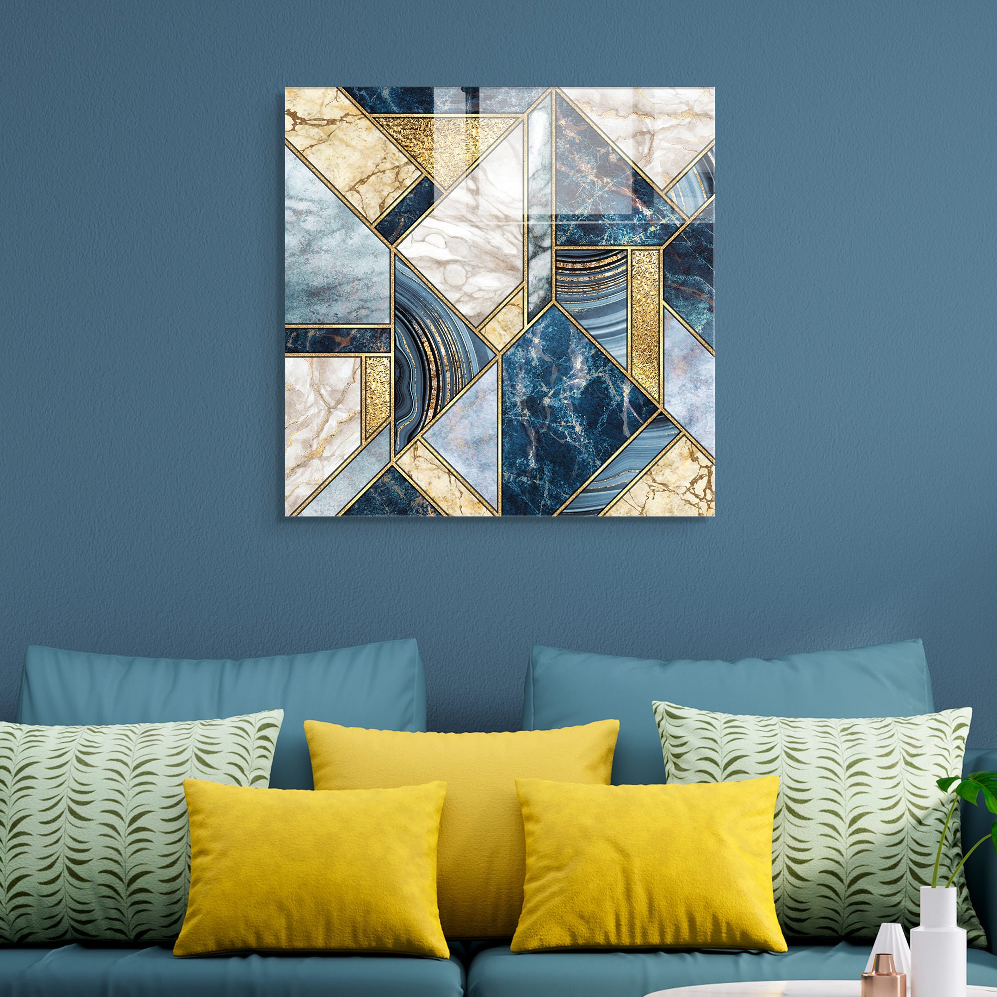 Pintura Decorativa em Vidro Temperado Multicolor 40x40cm - Arte Moderna para Decoração de Interiores