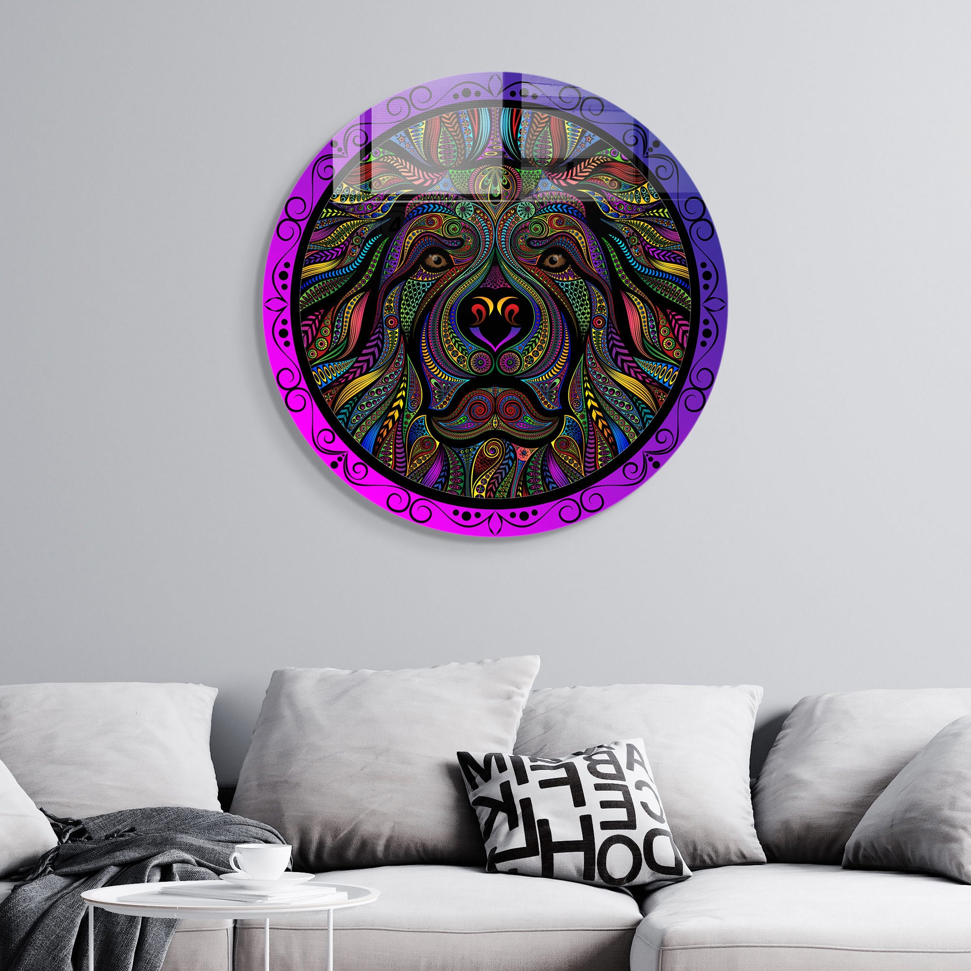 Pintura Decorativa em Vidro Temperado Multicolor - 60cm de Diâmetro, Espessura 4mm