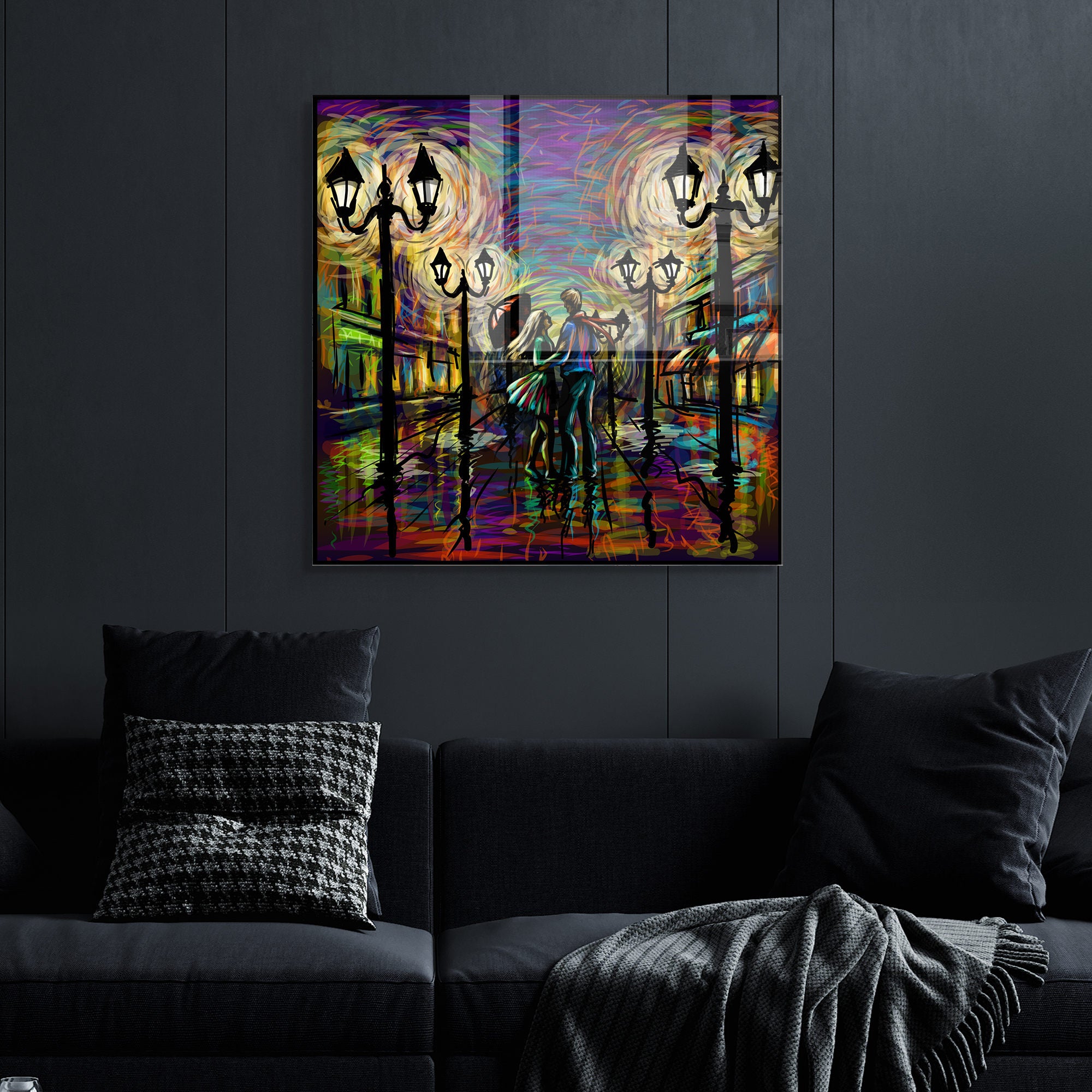 Pintura Decorativa em Vidro Temperado Multicolor 40x40cm - Arte Moderna para Decoração de Interiores