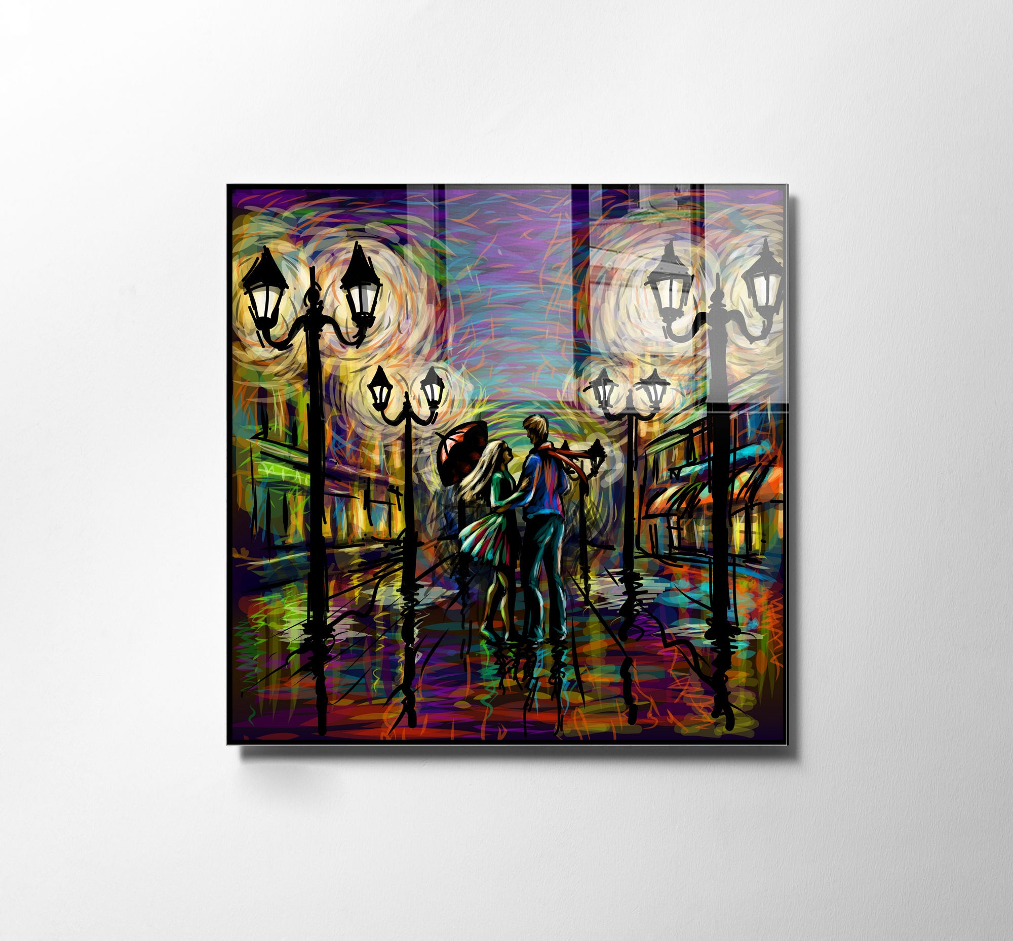 Pintura Decorativa em Vidro Temperado Multicolor 40x40cm - Arte Moderna para Decoração de Interiores