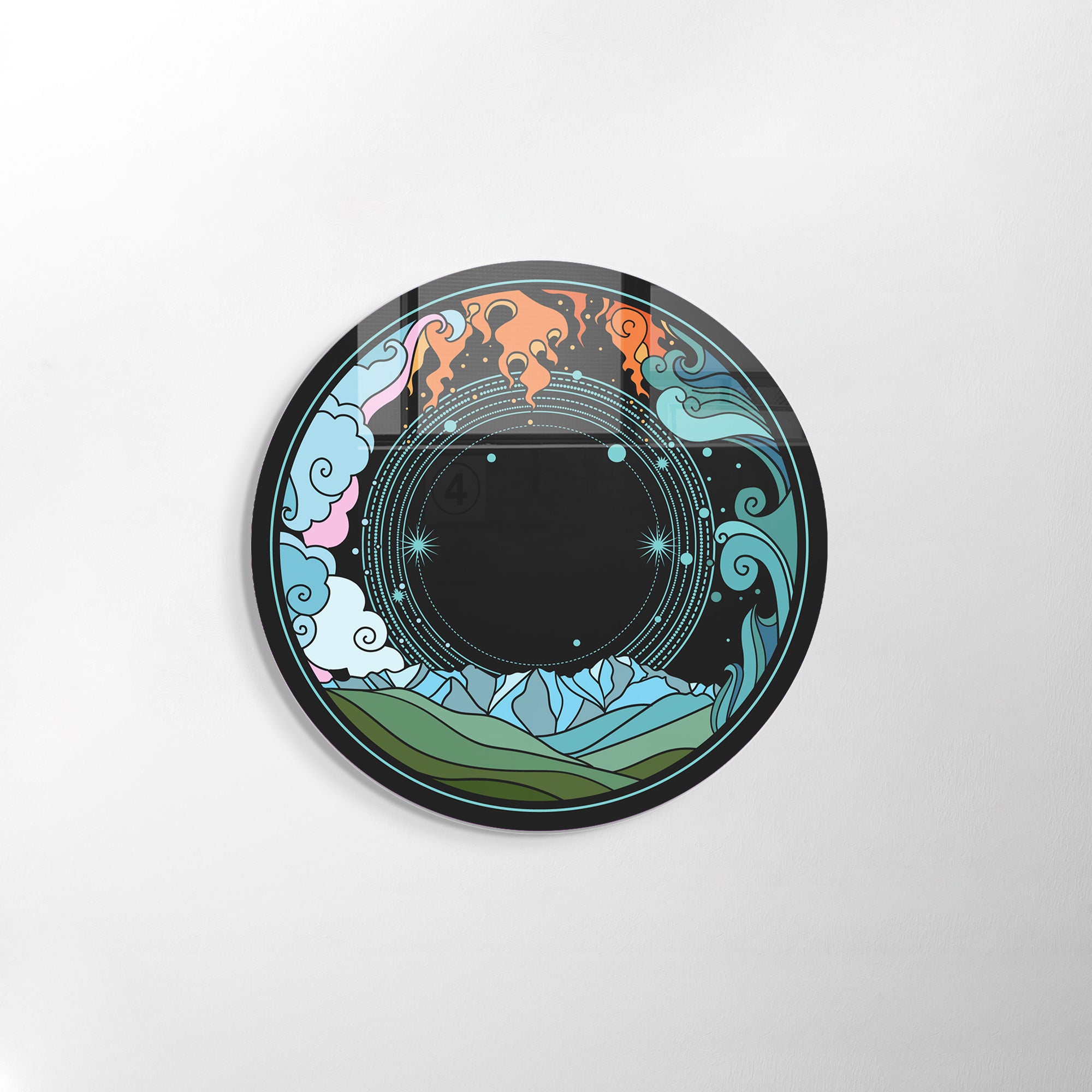 Pintura Decorativa em Vidro Temperado Multicolor - 60cm de Diâmetro, Espessura 4mm