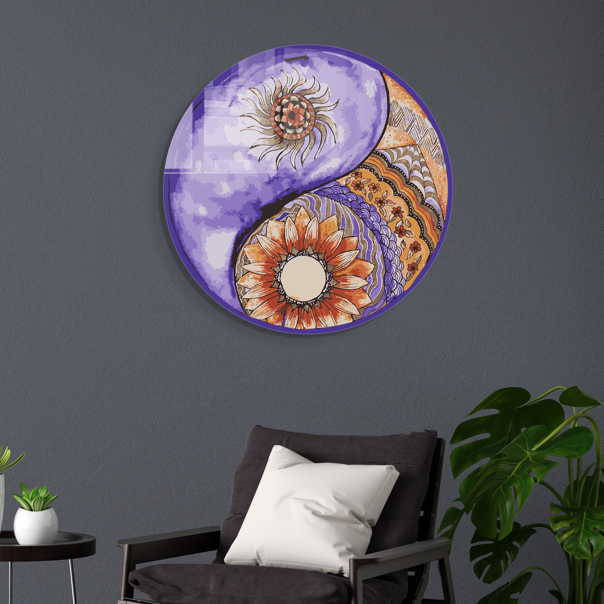 Pintura Decorativa em Vidro Temperado Multicolor - 60cm de Diâmetro, Espessura 4mm