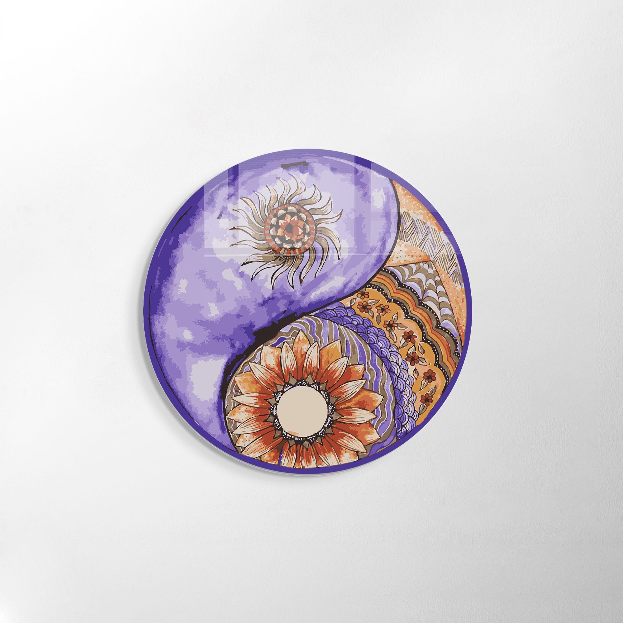 Pintura Decorativa em Vidro Temperado Multicolor - 60cm de Diâmetro, Espessura 4mm