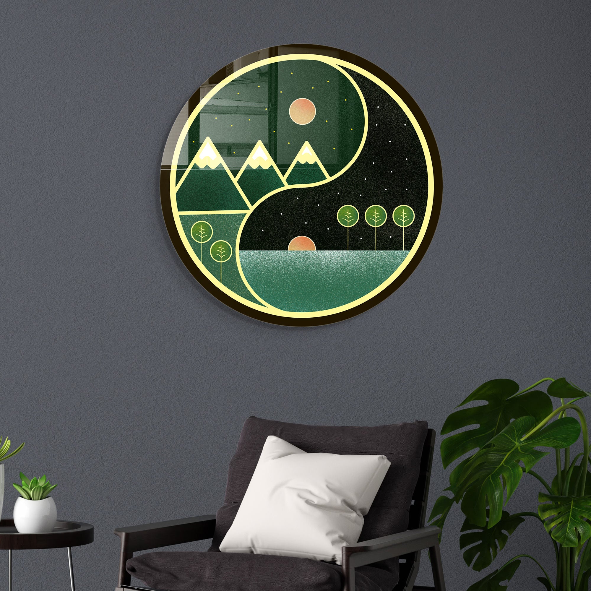 Pintura Decorativa em Vidro Temperado Multicolor - 60cm de Diâmetro, Espessura 4mm