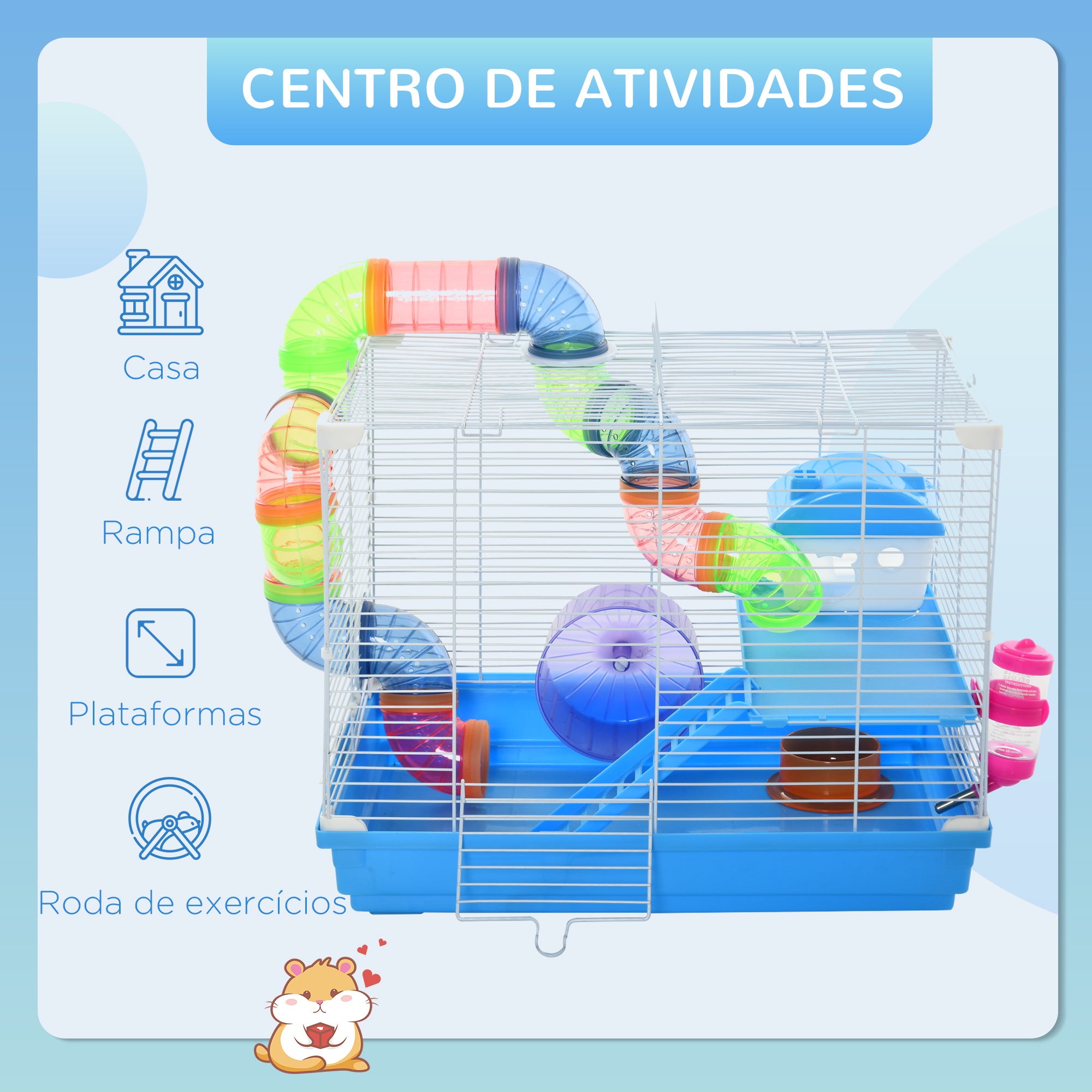 Gaiola para Roedores – 46x30x37 cm – Multicor – Metal e Plástico