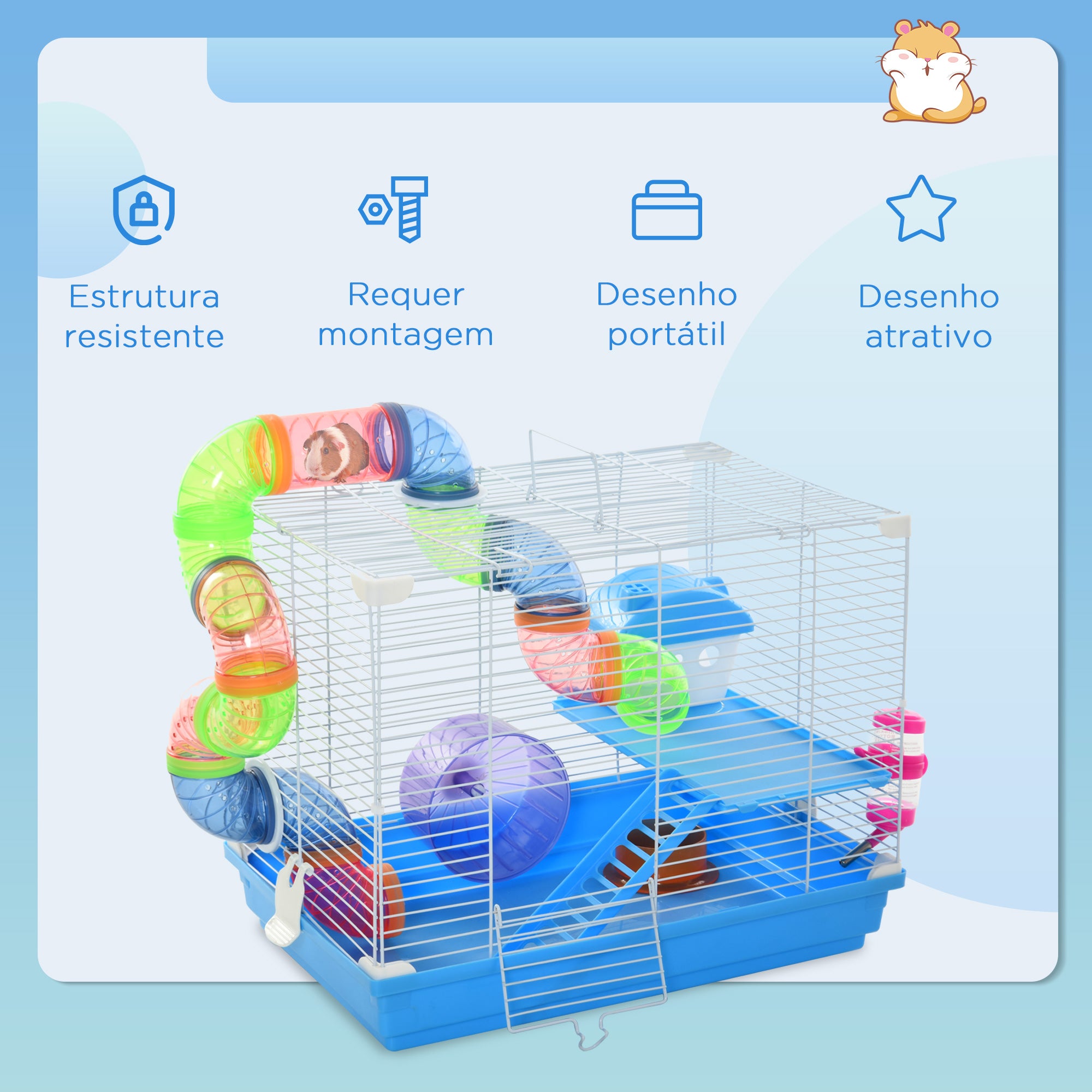 Gaiola para Roedores – 46x30x37 cm – Multicor – Metal e Plástico