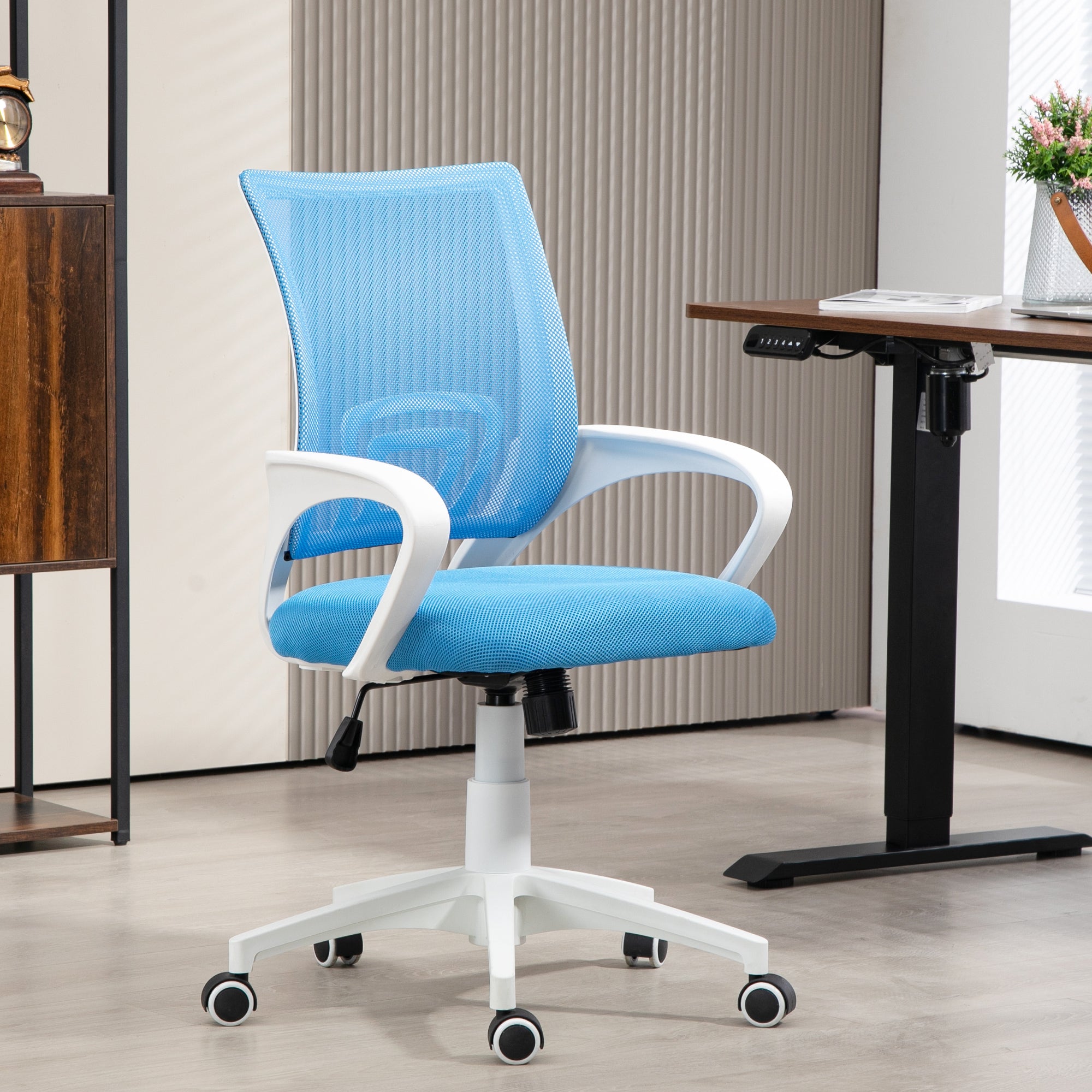 Cadeira de Escritório de Malha Azul – 57x55x89-109 cm – Malha 100% poliéster