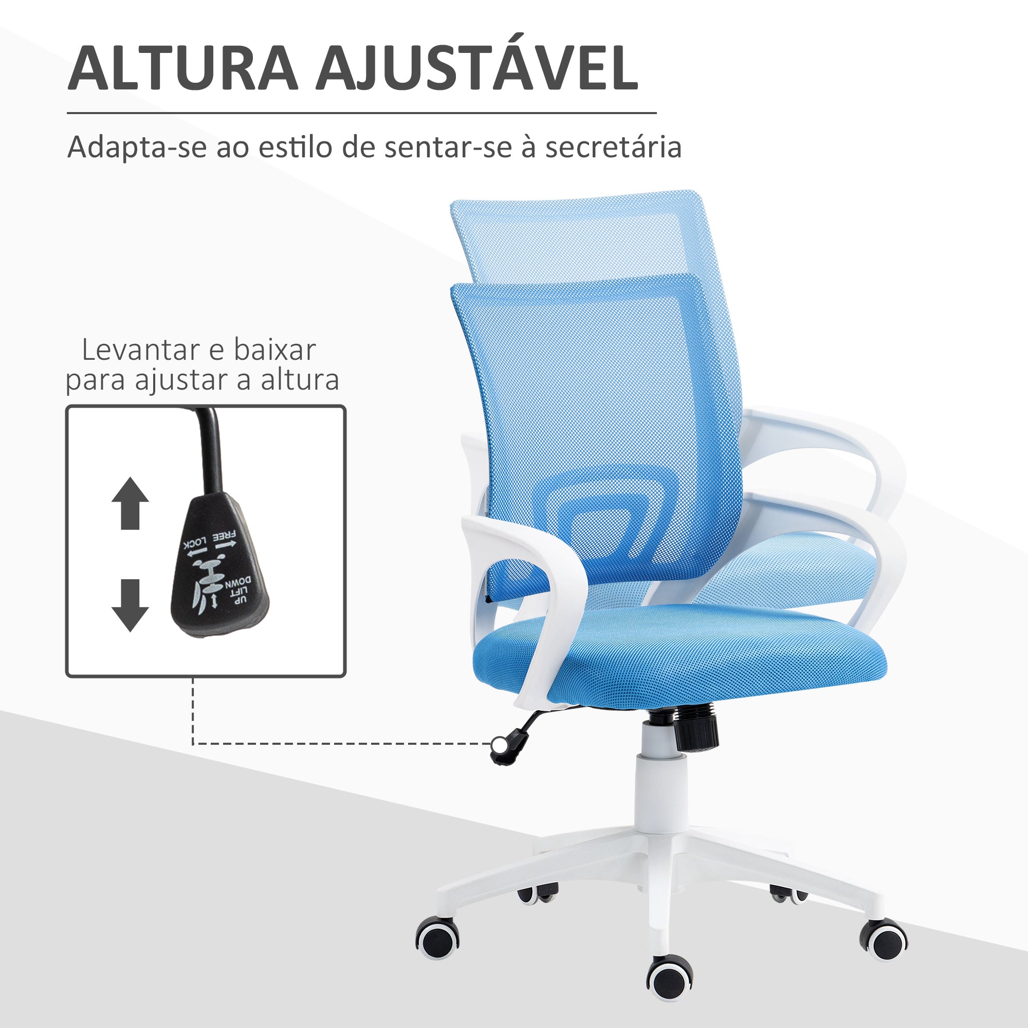 Cadeira de Escritório de Malha Azul – 57x55x89-109 cm – Malha 100% poliéster