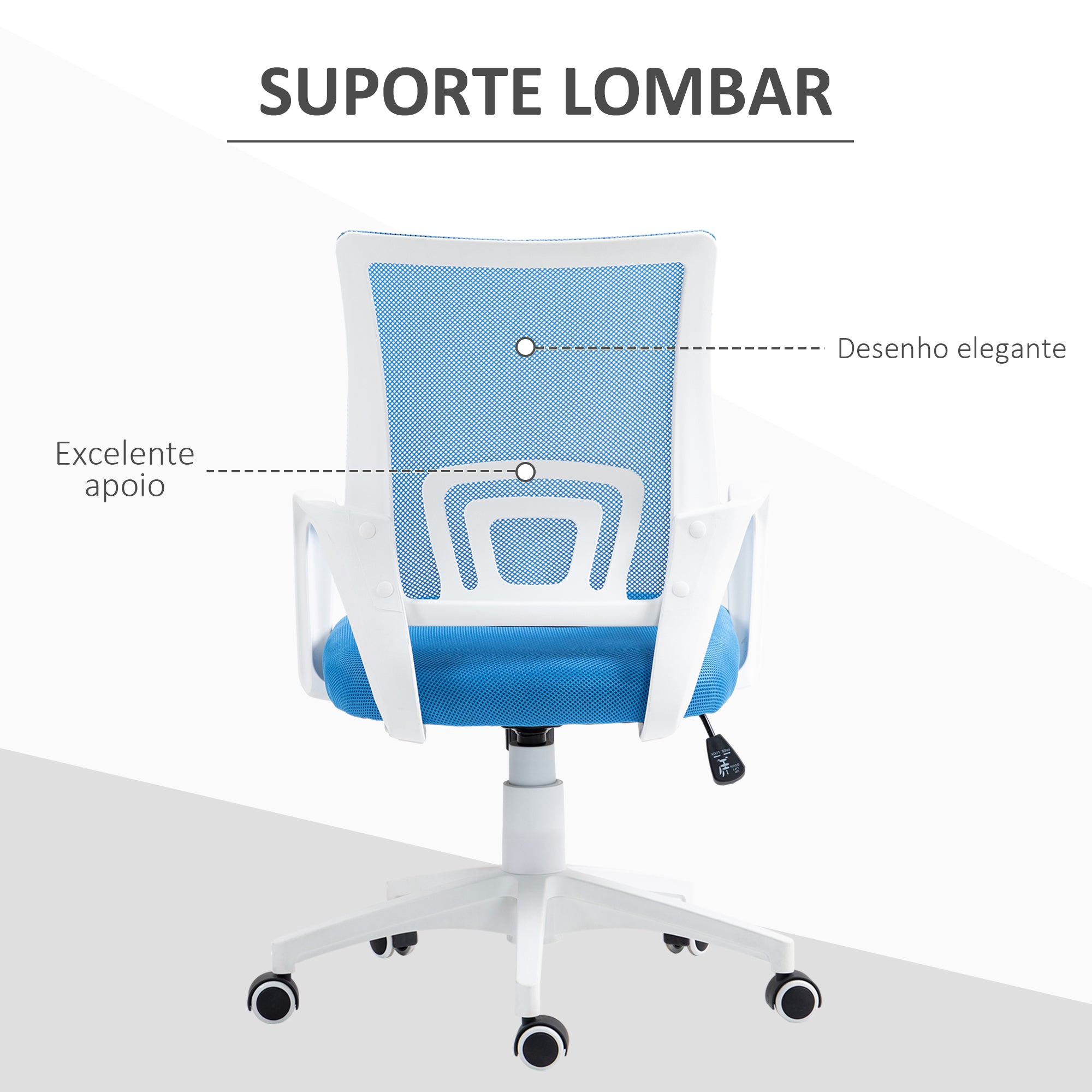 Cadeira de Escritório de Malha Azul – 57x55x89-109 cm – Malha 100% poliéster