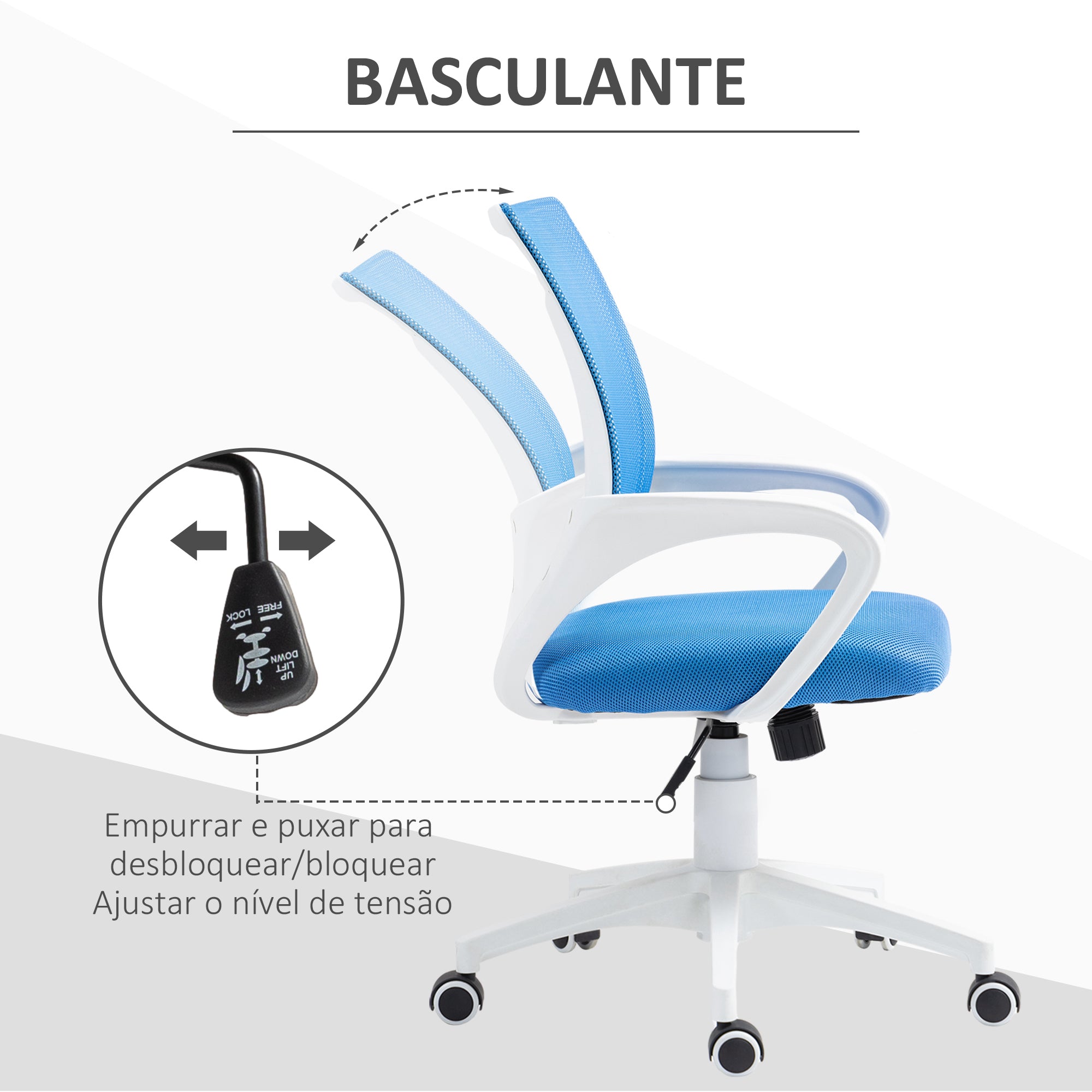 Cadeira de Escritório de Malha Azul – 57x55x89-109 cm – Malha 100% poliéster