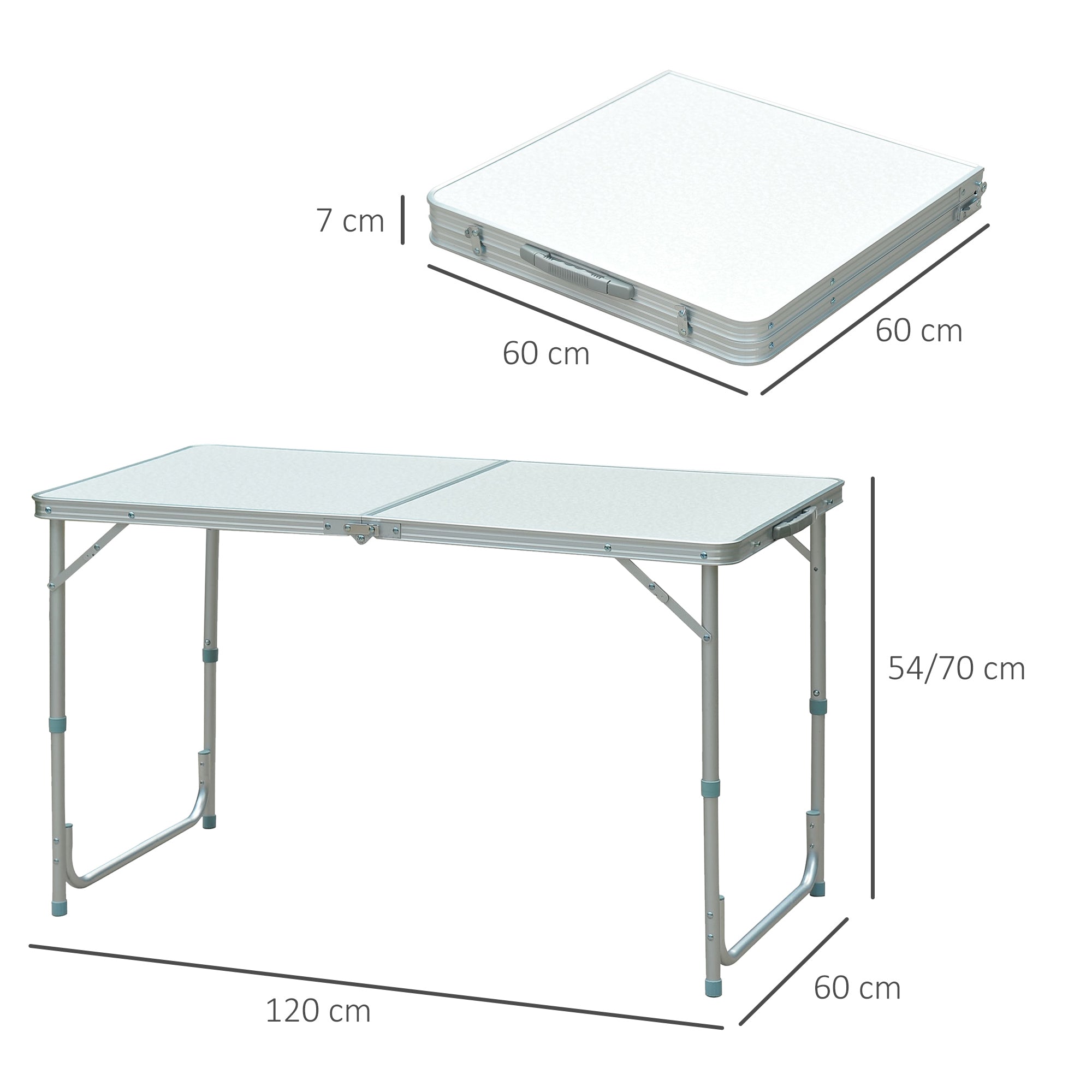 Mesa de Campismo Dobrável Convertível em Mala 120x60-54-70cm Prata