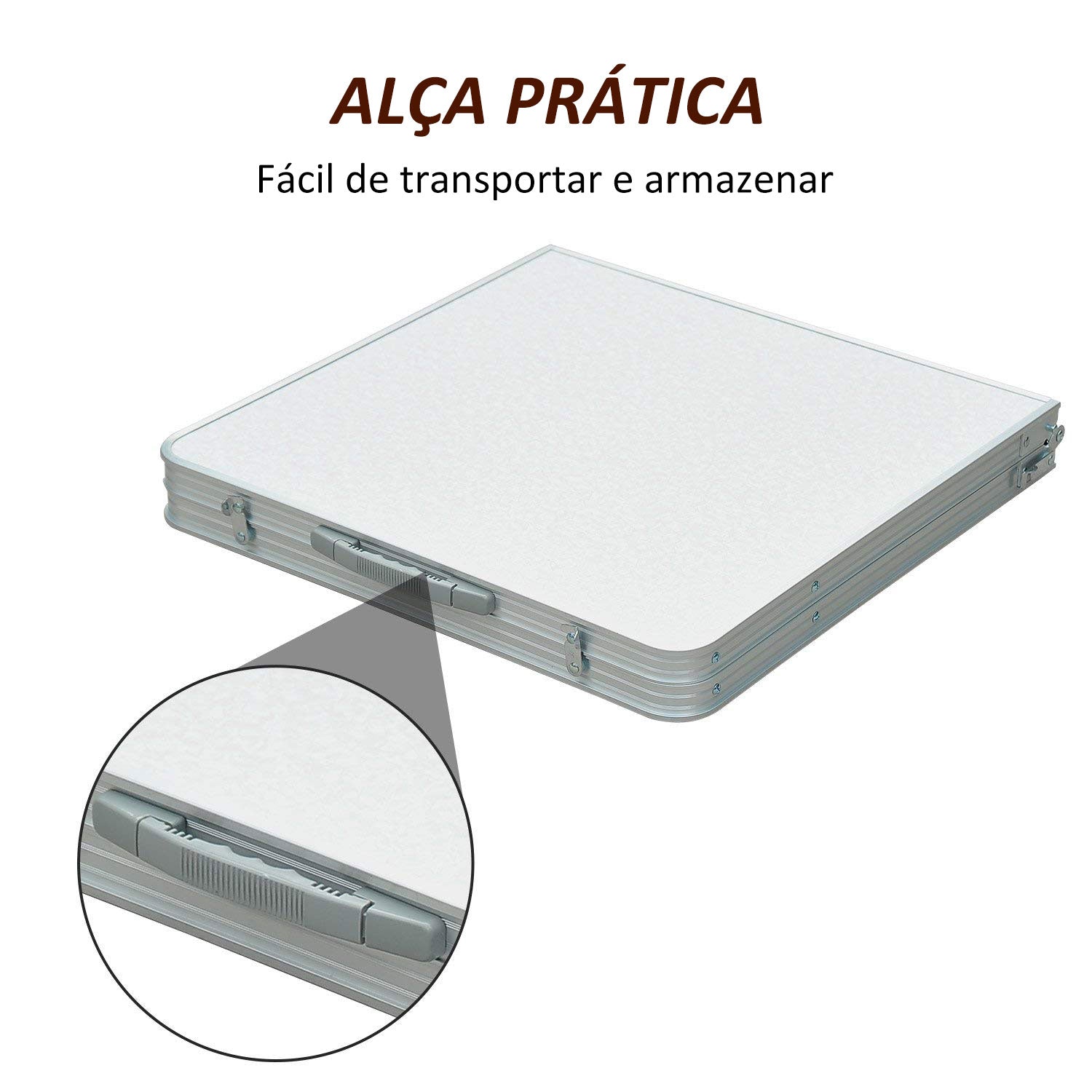 Mesa de Campismo Dobrável Convertível em Mala 120x60-54-70cm Prata